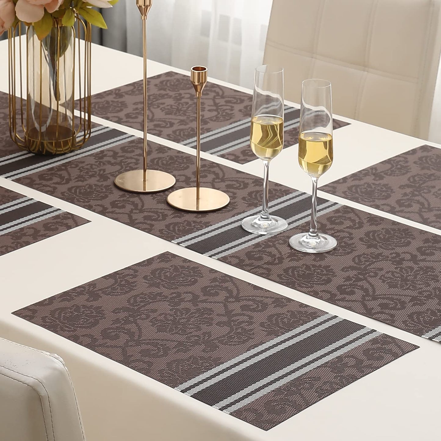 PVC Dining Table Mats, Damask Brown