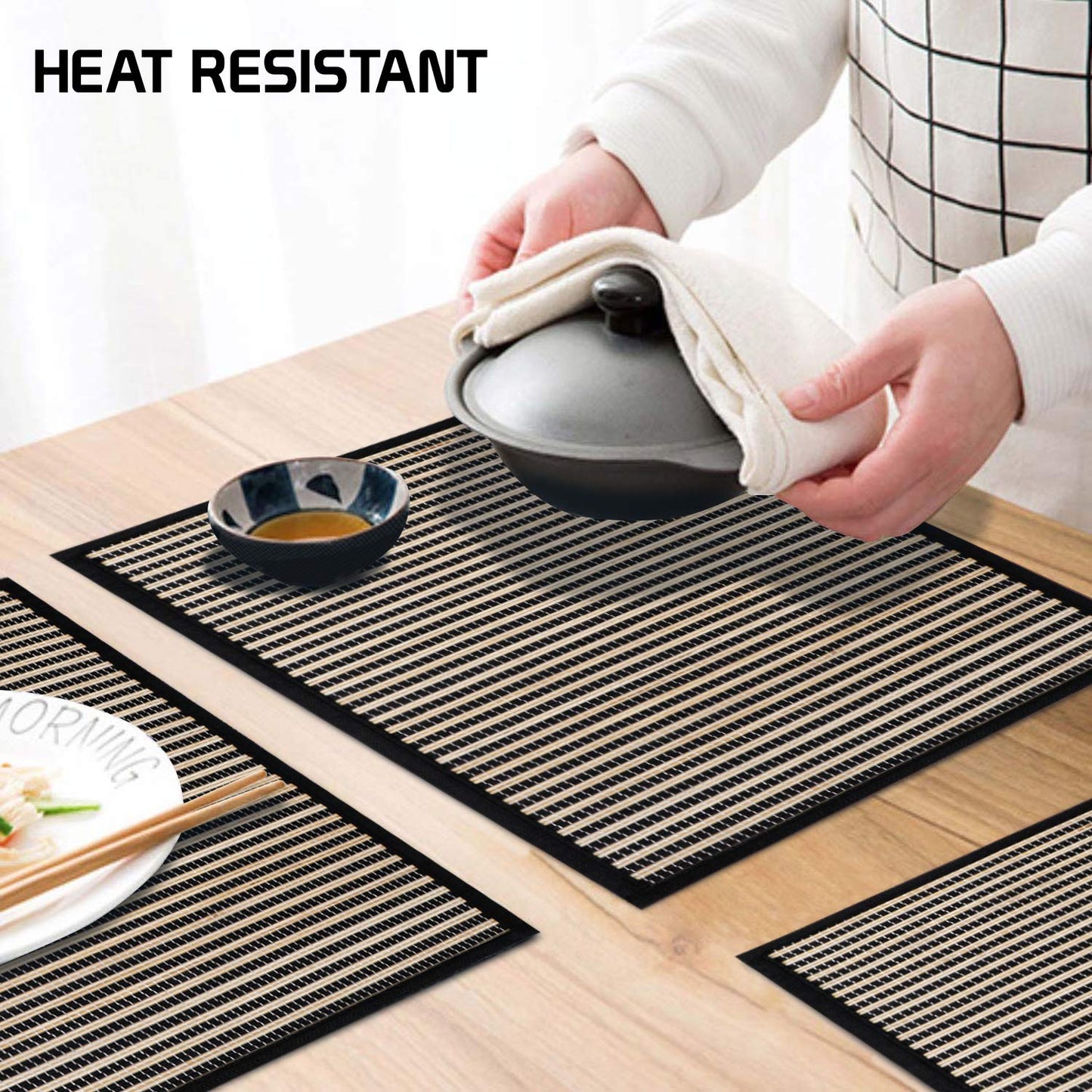 Heat Resistant Bamboo Dinner Mats, Black