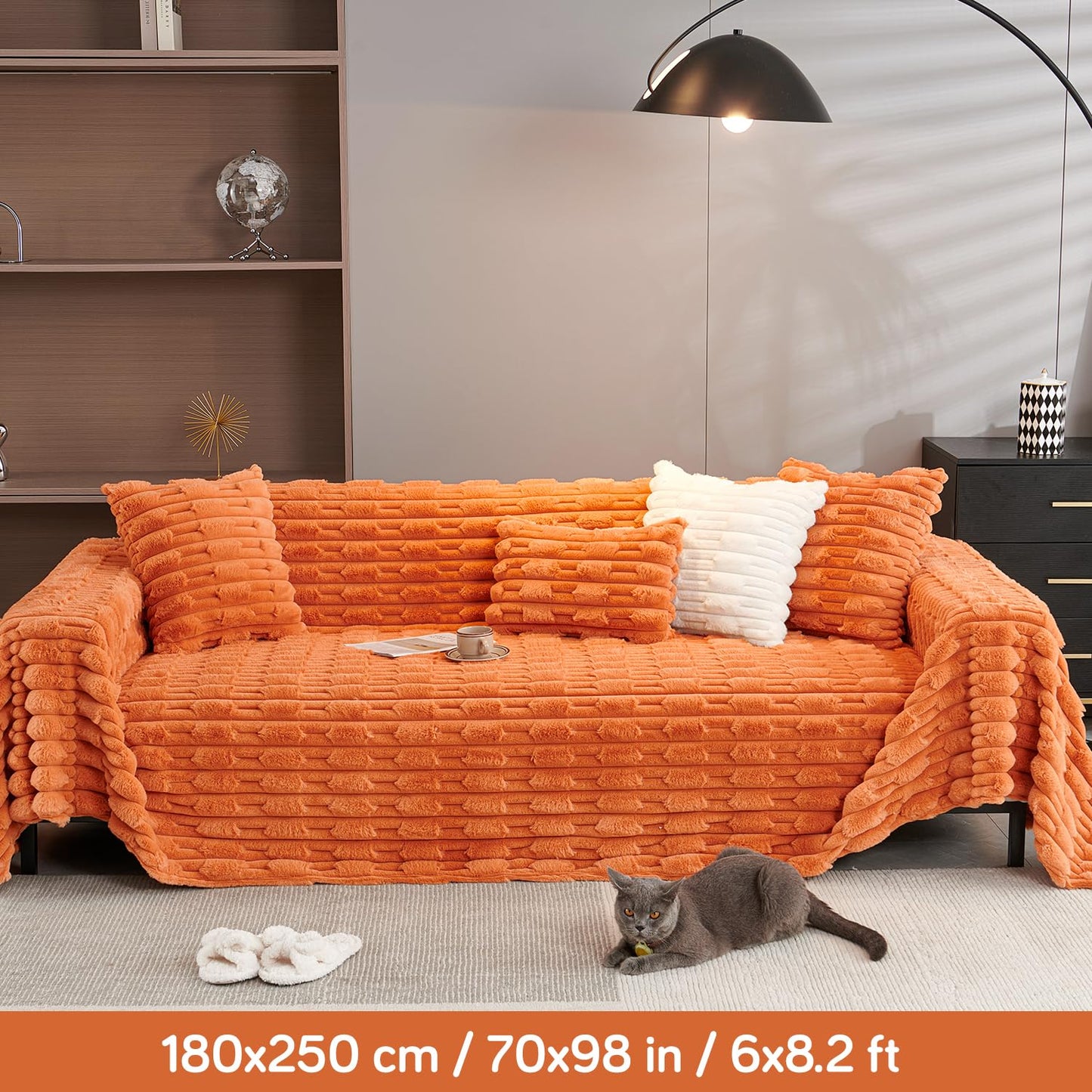 Luxury Waxy Faux Rabbit Fluffy Plush Sofa Throw, Amber Gold