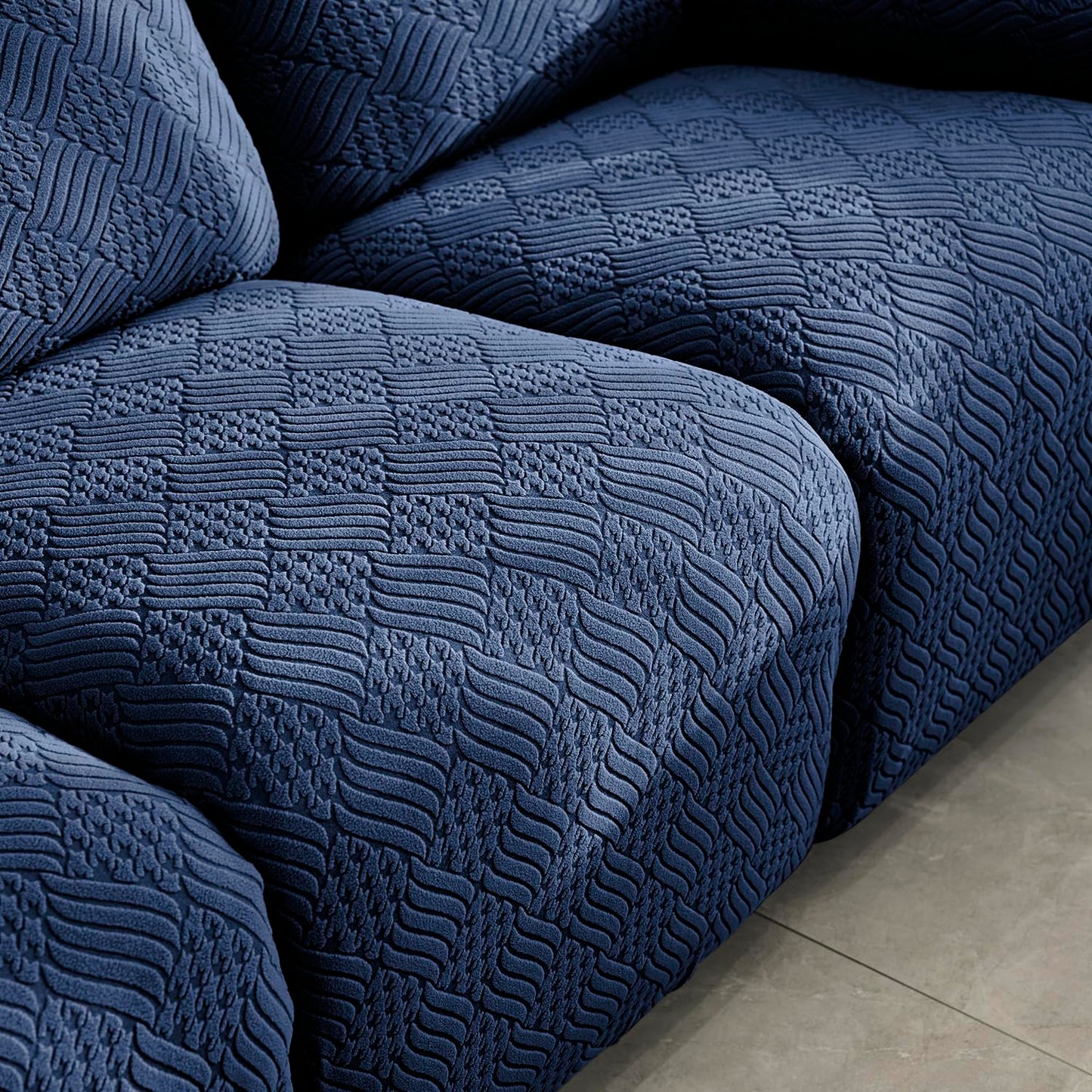Premium 170 GSM Jacquard Fully Covered Recliner Sofa Cover for 1/2/3 Seaters, Navy Blue