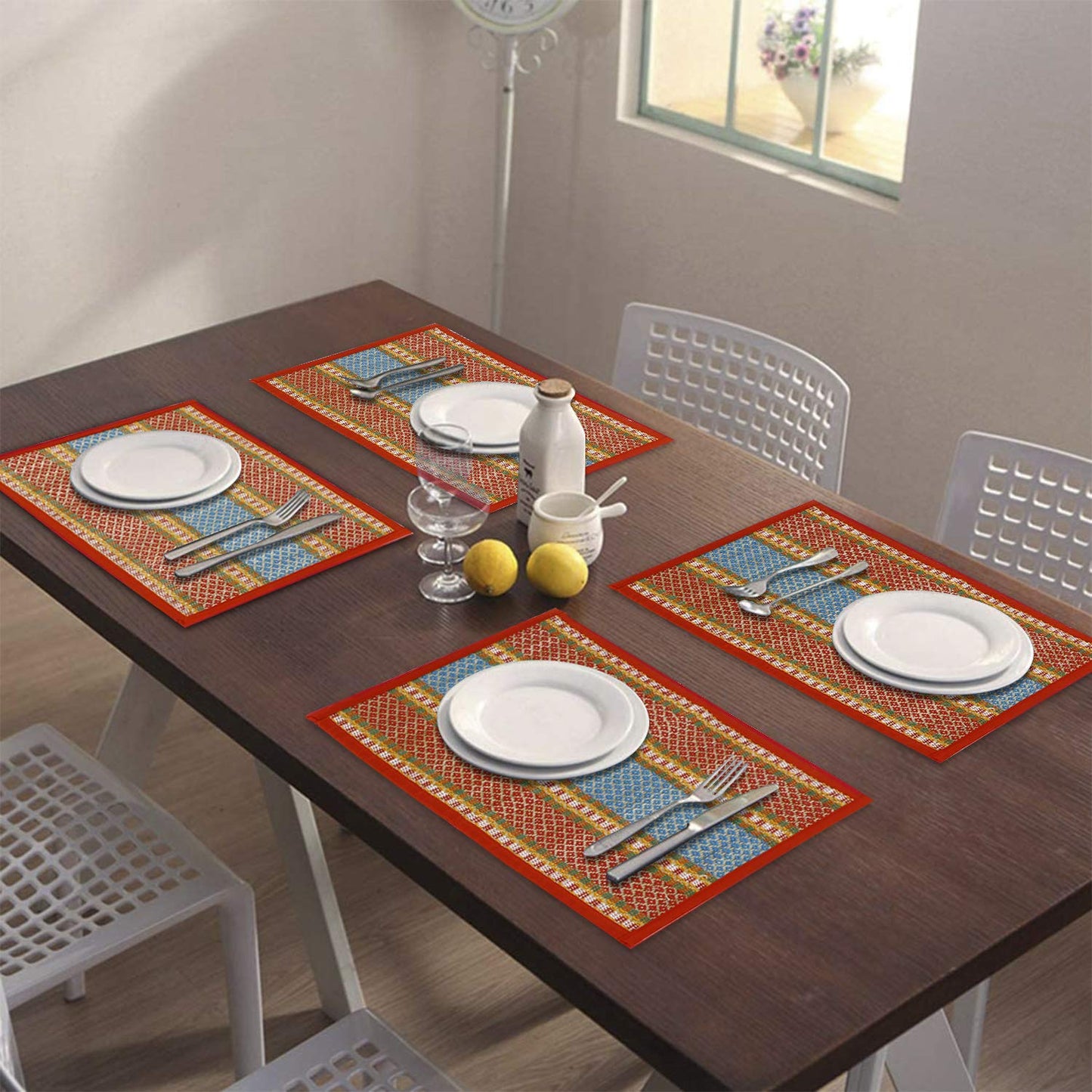 Handmade Madurkathi River Grass Dining Table Mats, Red