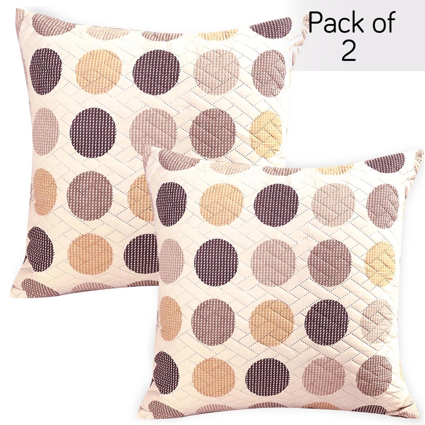 Buy Brown Polka Dot Print Quilted Pillow Cover