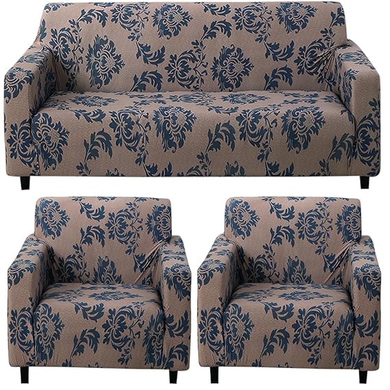 Light Coffee Lotus Damask Printed Stretchable Sofa Cover