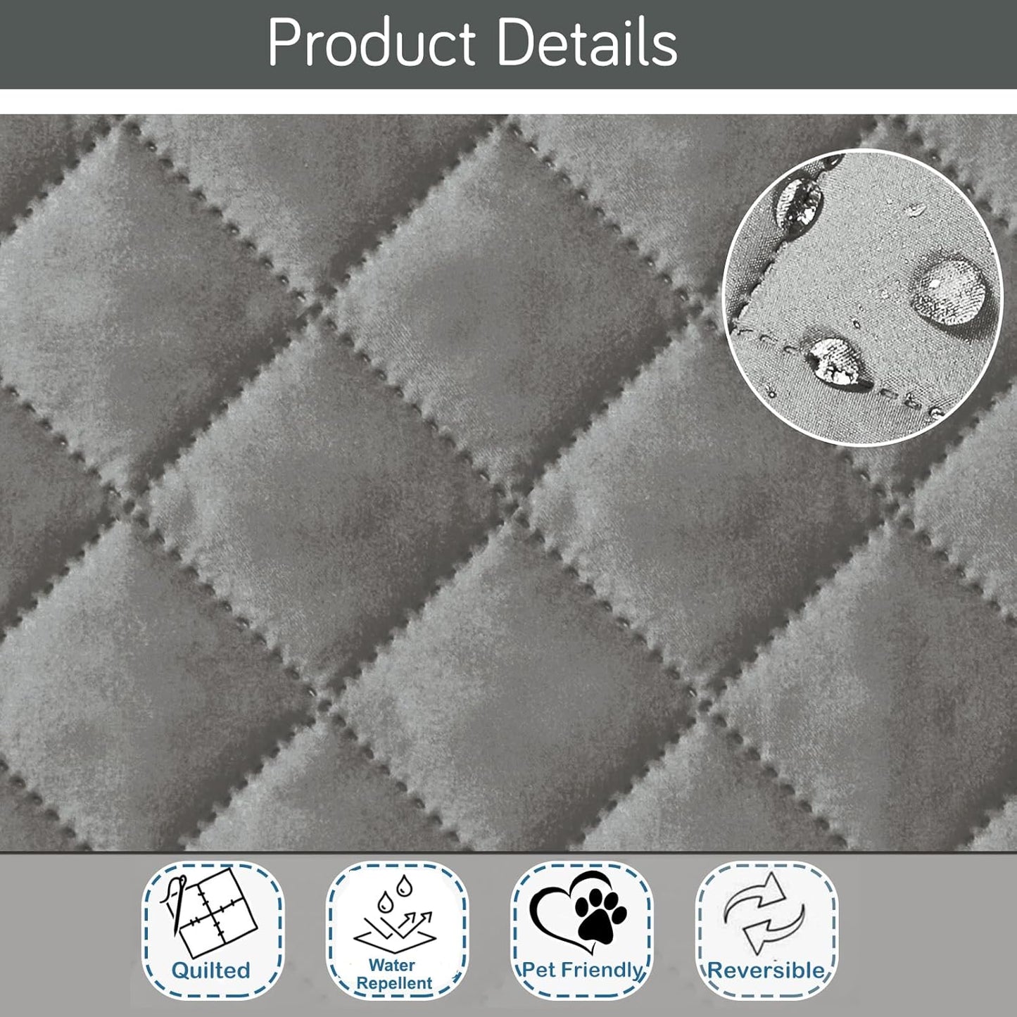 HOKIPO Quilted Reversible One Piece L Shape 4/5/6 Seater Sofa Cover Mat, Light Grey