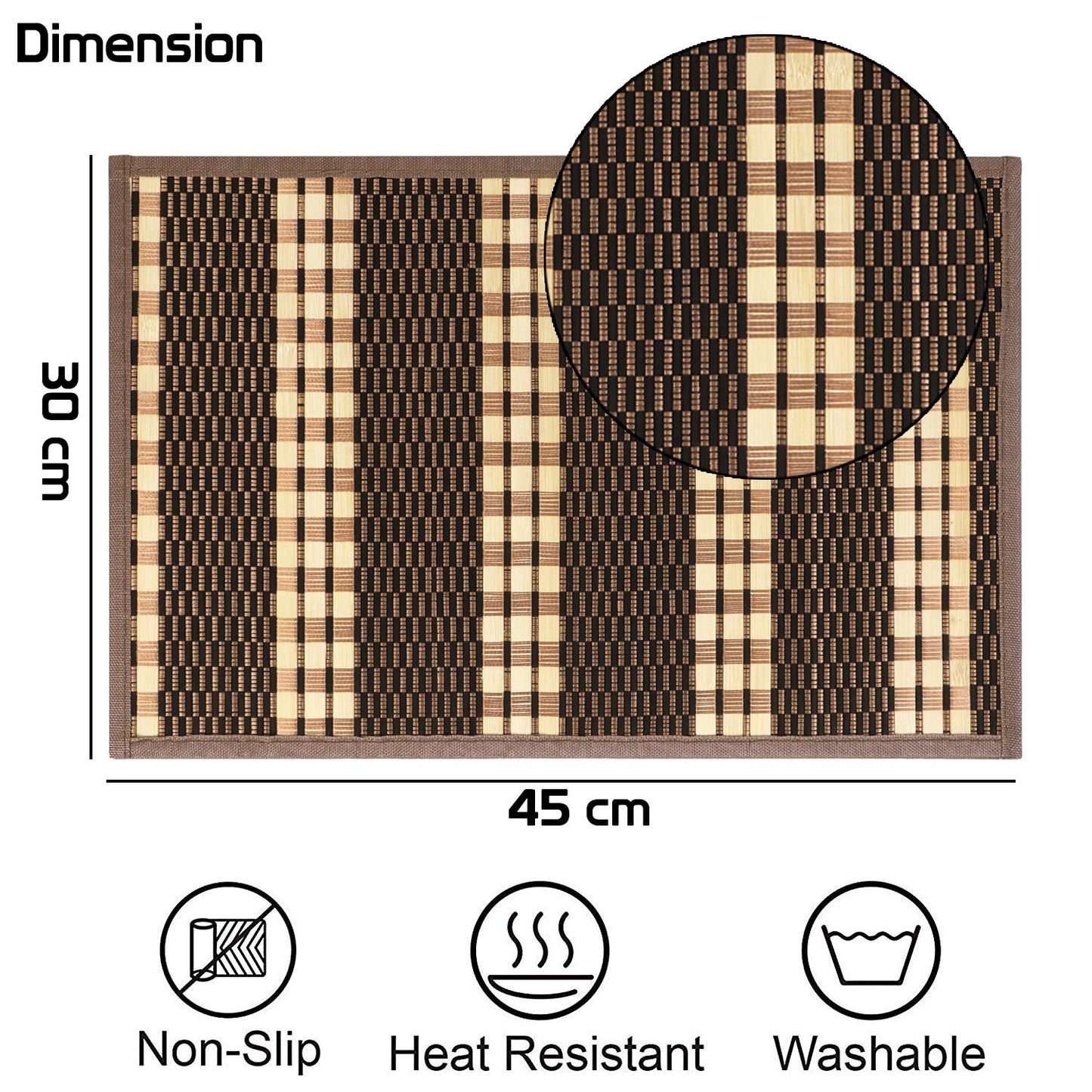 Heat Resistant Bamboo Dinner Mats, Dark Brown