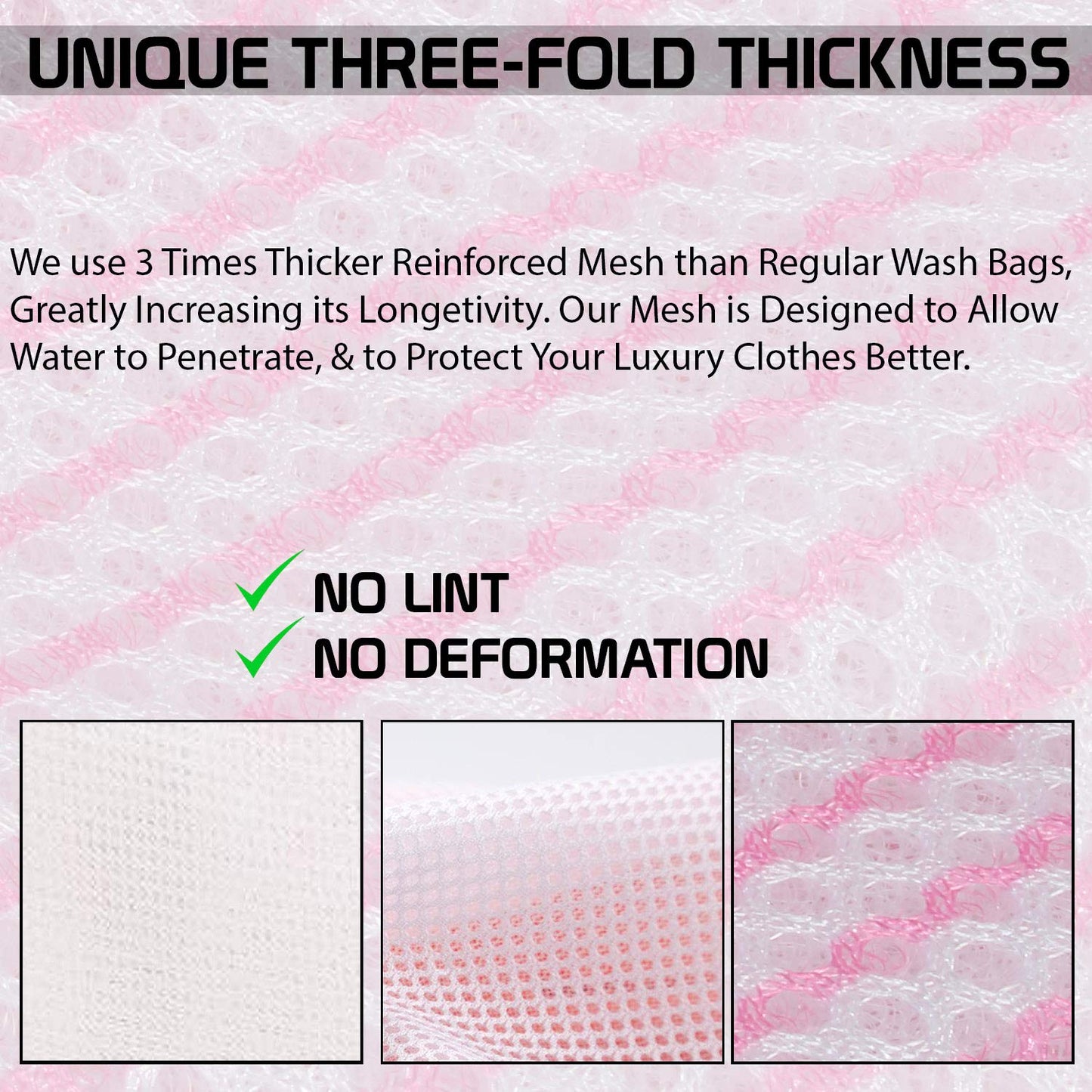 Double Layered Padded Mesh Laundry Clothes Washing Bag, Pack of 3, Pink