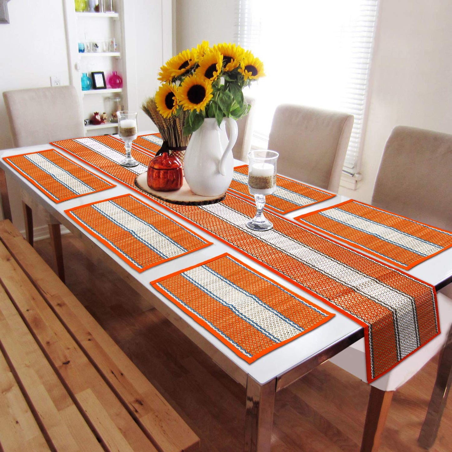 Handmade Madurkathi River Grass Dining Table Mats, Orange