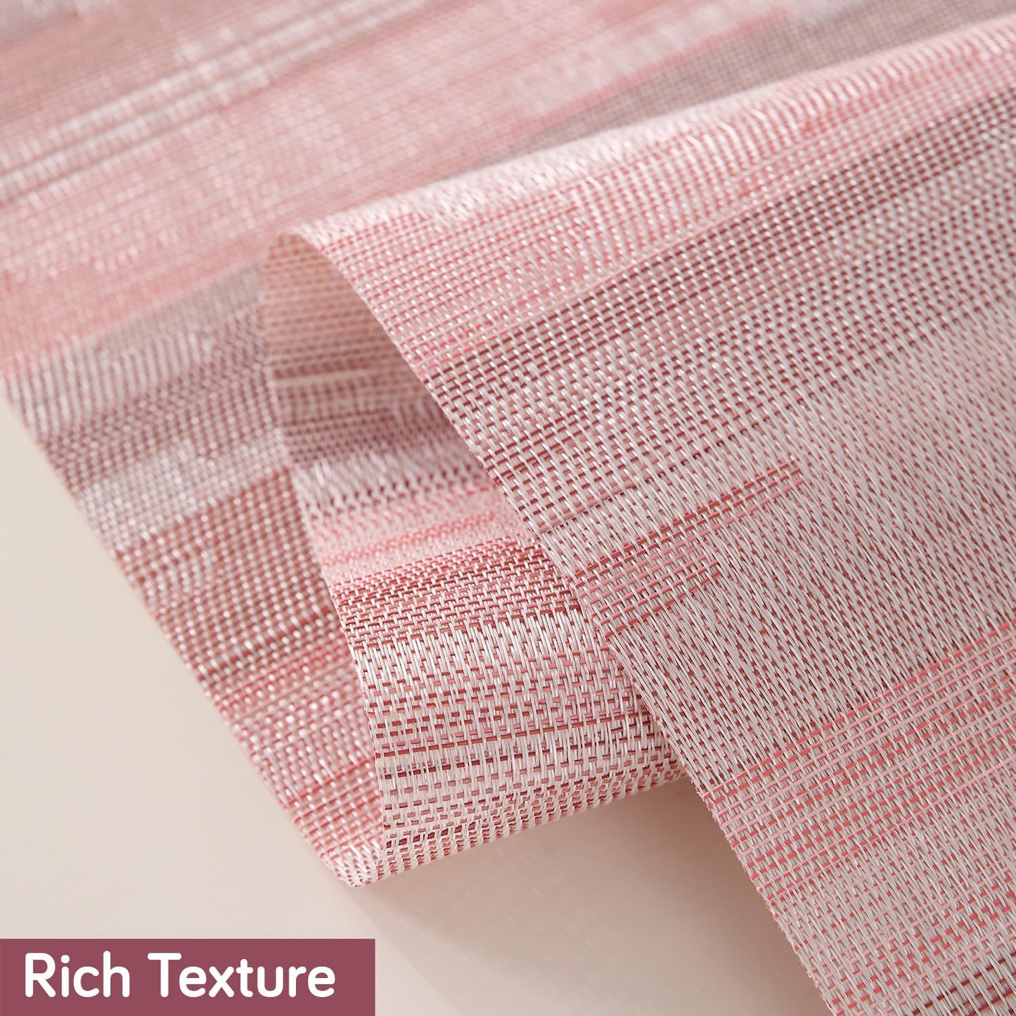 HOKIPO PVC Dining Table Mats and Runner Set of 4/6, Rosemilk Essence Vertical Lines
