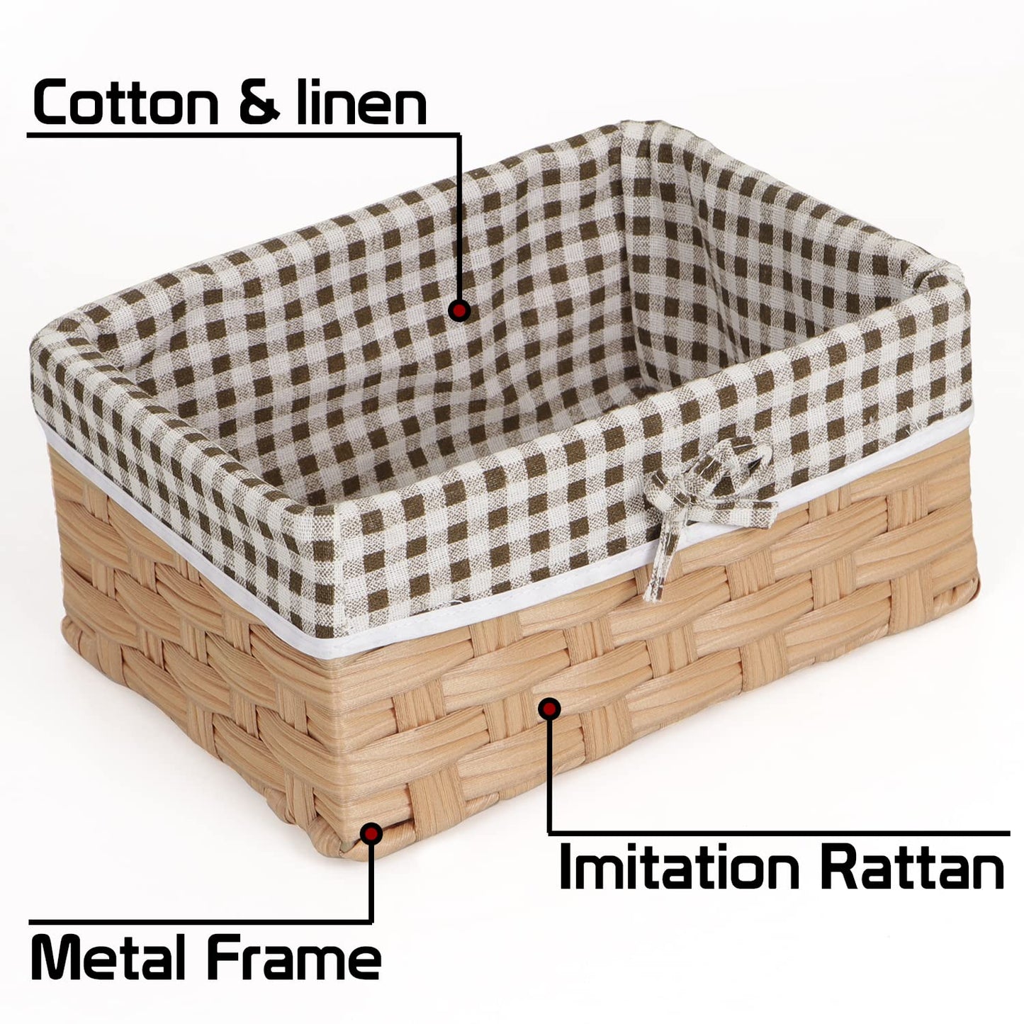 Handwoven Imitation Rattan Wicker Rectangular Basket For Home, Office, Wardrobe. Pack Of 3, Light Brown