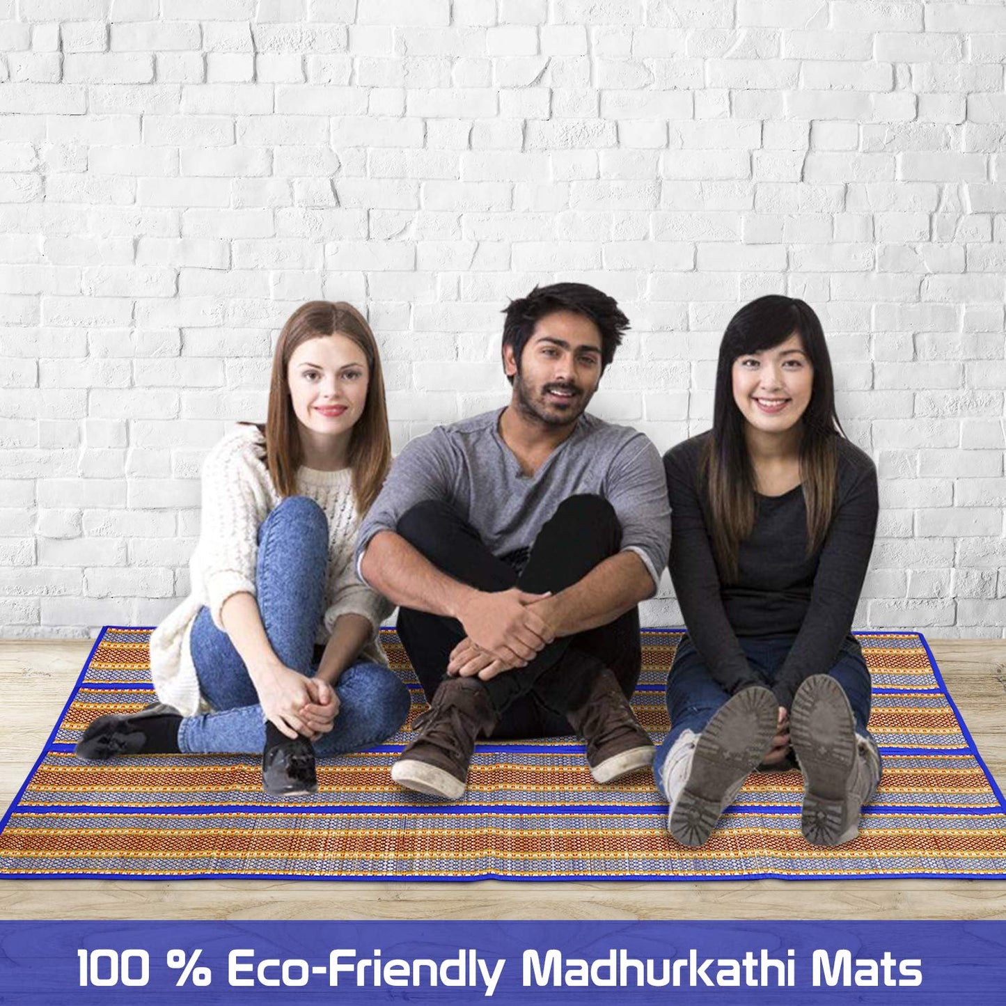 Natural Handmade Madurkathi Large Chatai Mats for Home, Blue