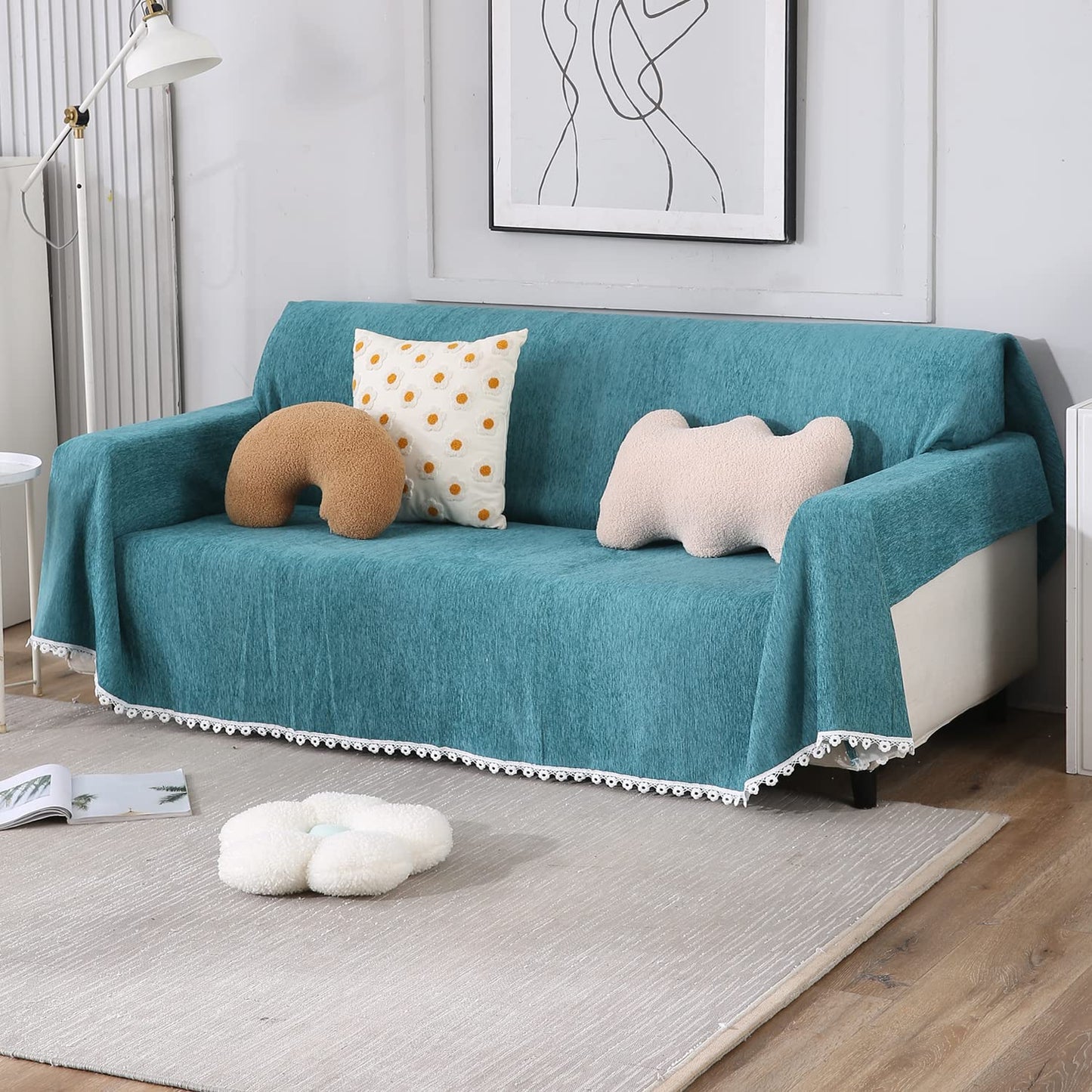 Chenille Sofa Couch Slipcover, Teal for 1/2/3 Seater