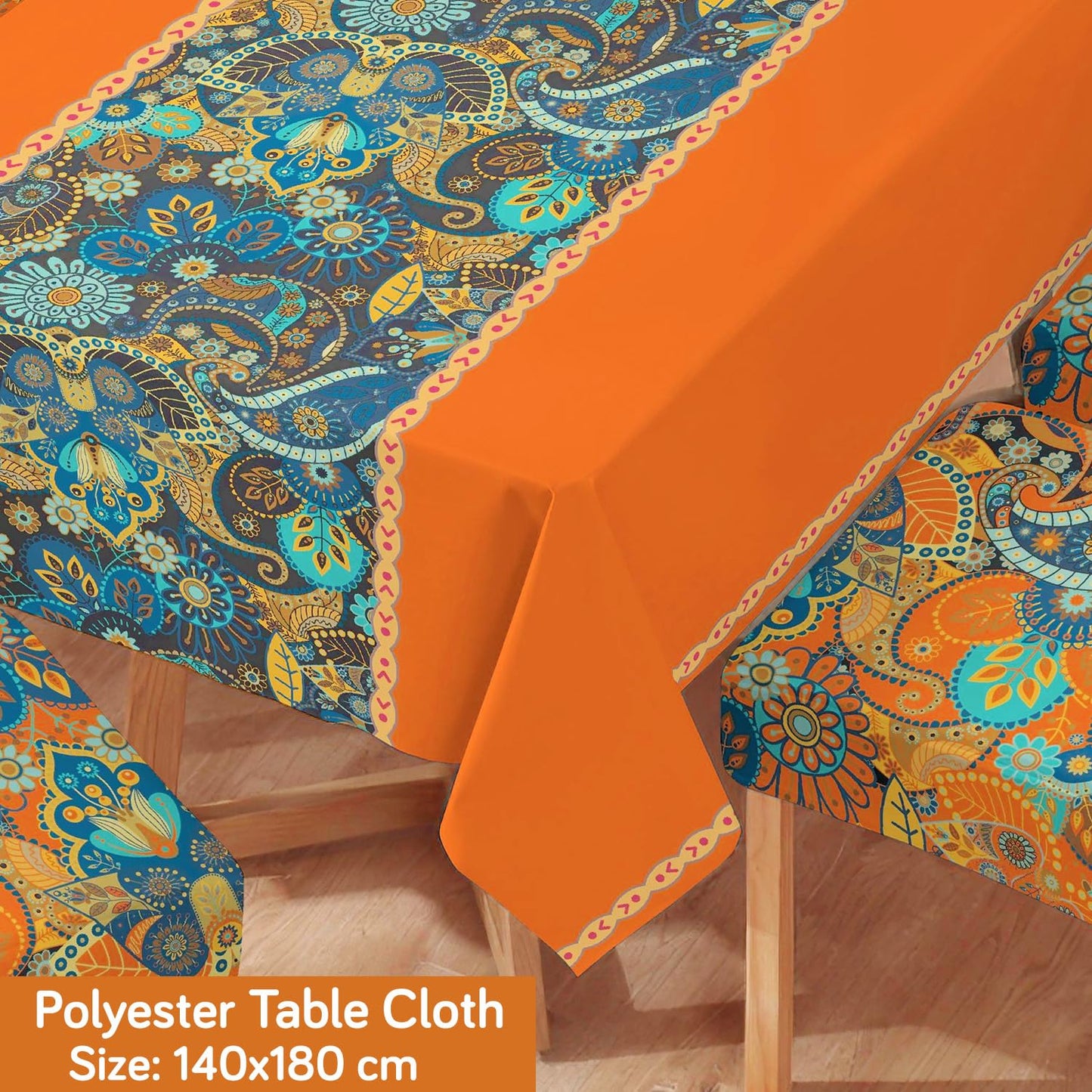 Orange Printed Dining Set Cover | 4/6 Seater