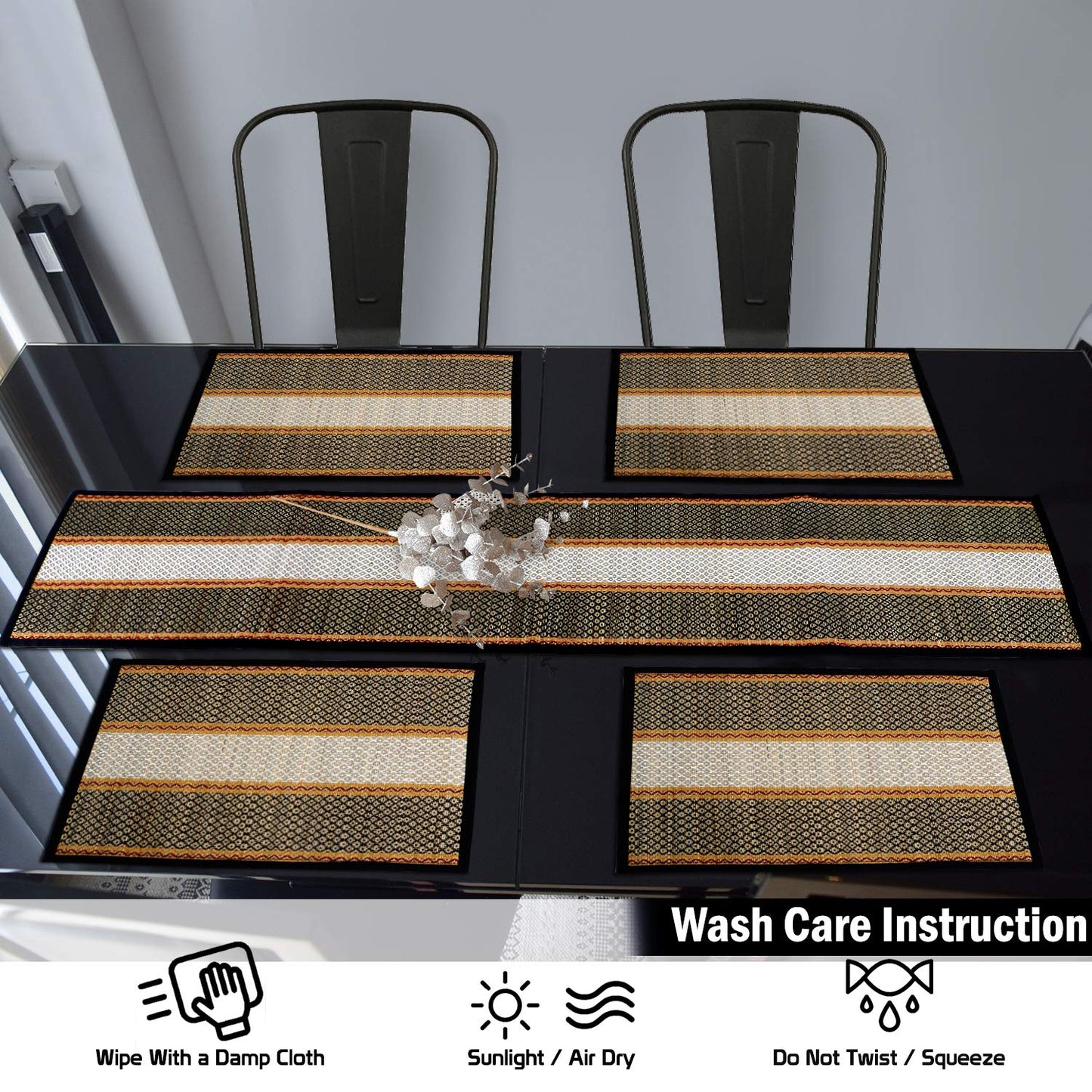 Handmade Madurkathi River Grass Dining Table Mats, Black