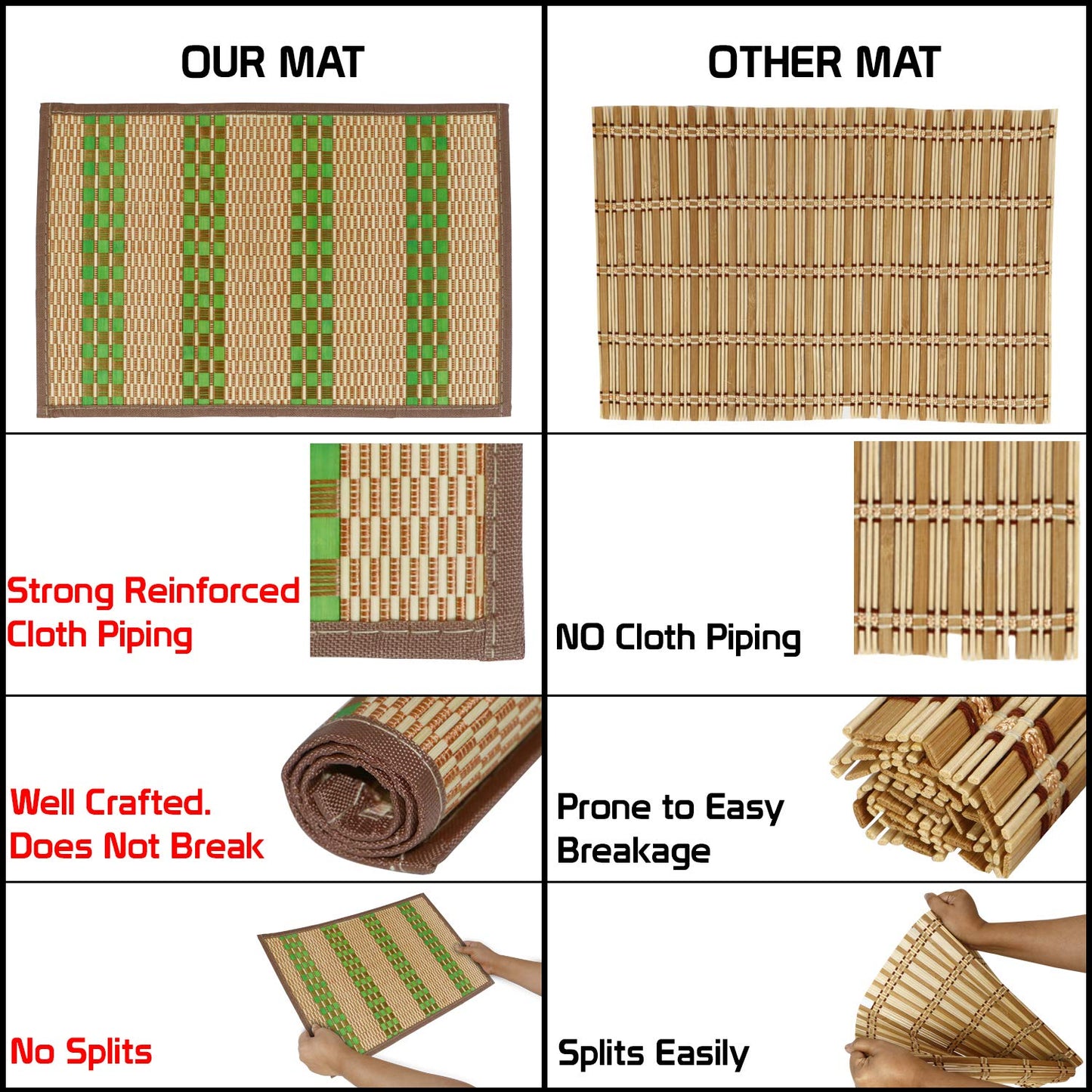Heat Resistant Bamboo Dinner Mats, Green