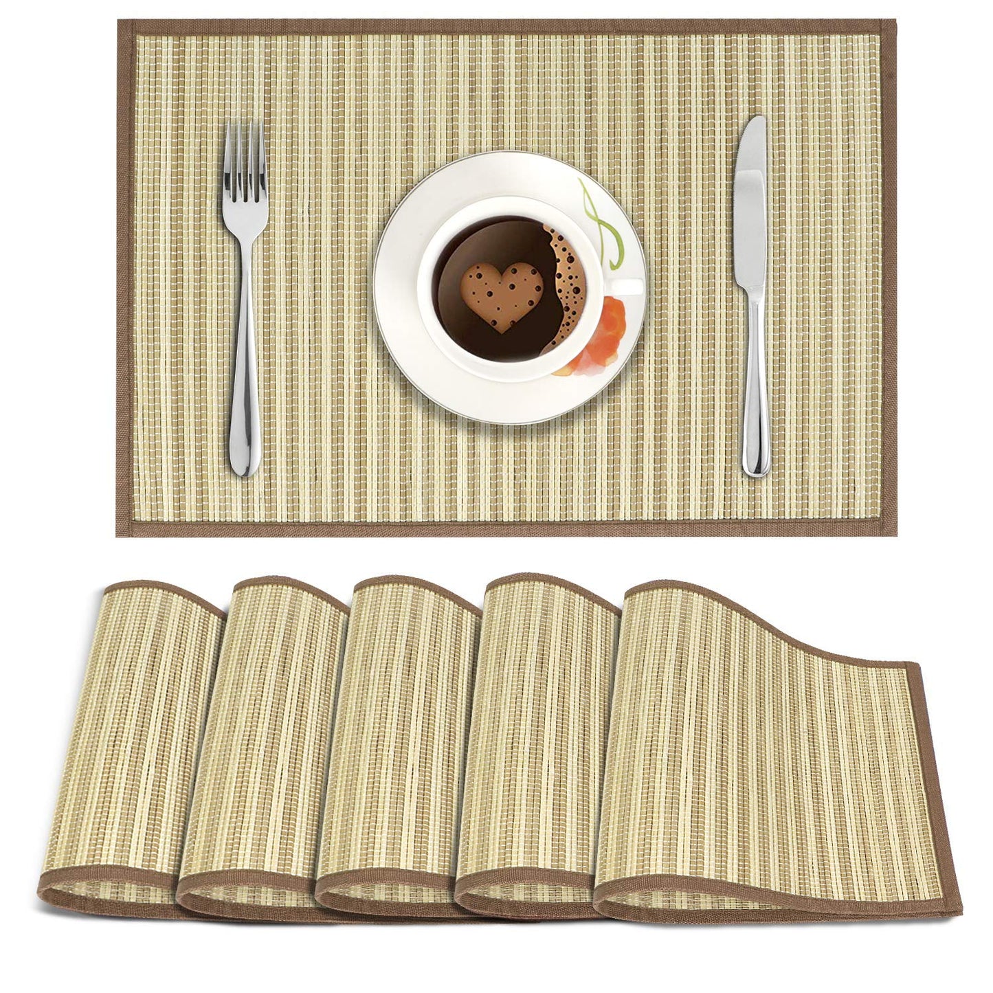 Heat Resistant Bamboo Dinner Mats, Brown