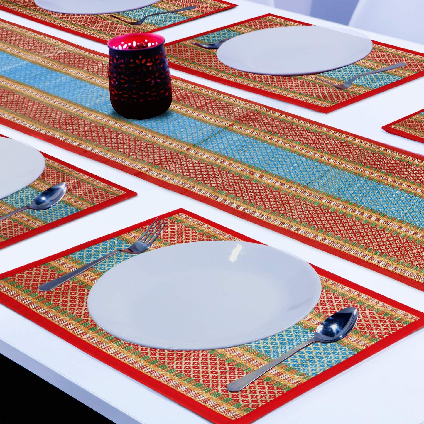 Handmade Madurkathi River Grass Dining Table Mats, Red