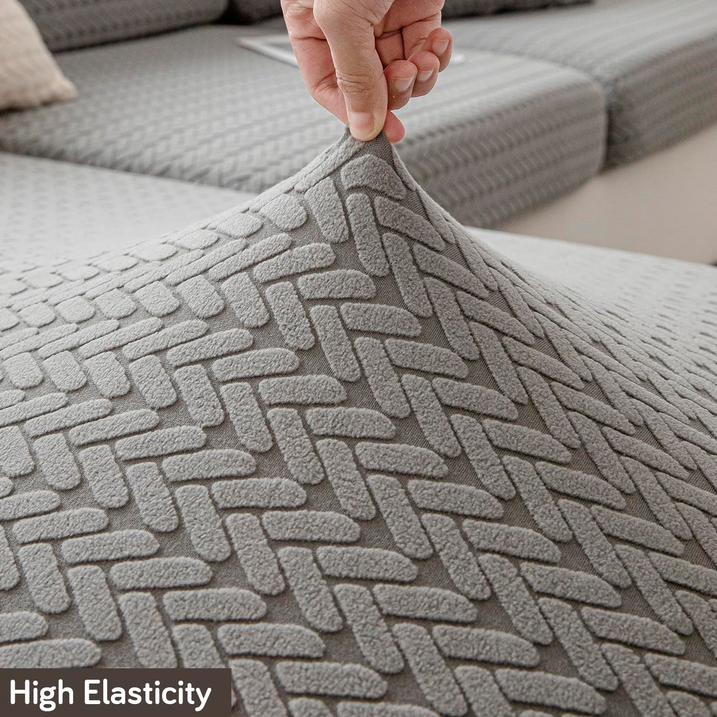 Stretchable Thick Jacquard Textured Seat Couch Cushion Cover for 1/2/3 Seaters, Dark Grey