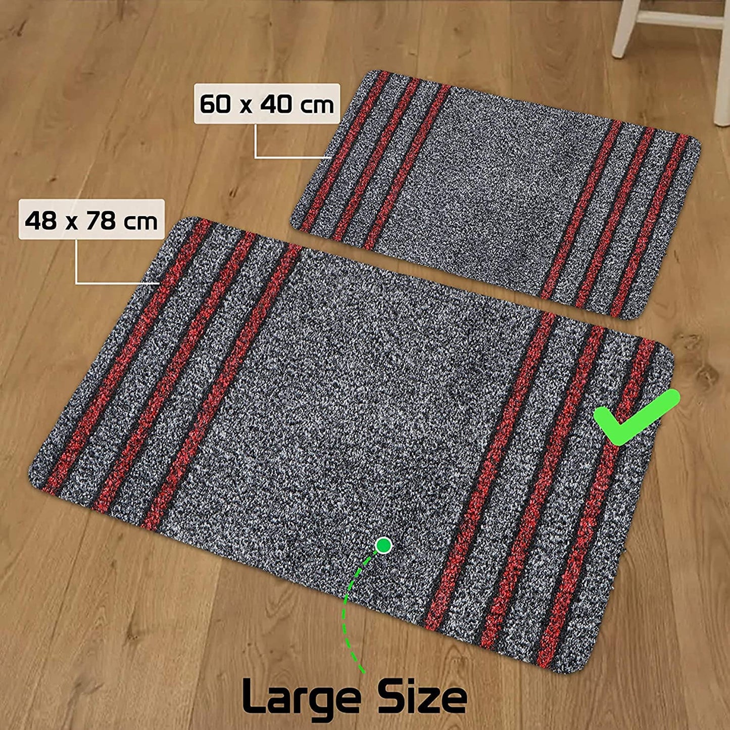 Rubber Back Dirt Trapper Rectangular Doormats For Entrance Big Size, Black, 48X78 Cm