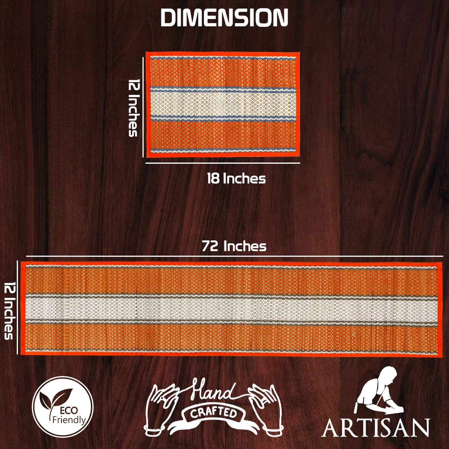 Handmade Madurkathi River Grass Dining Table Mats, Orange