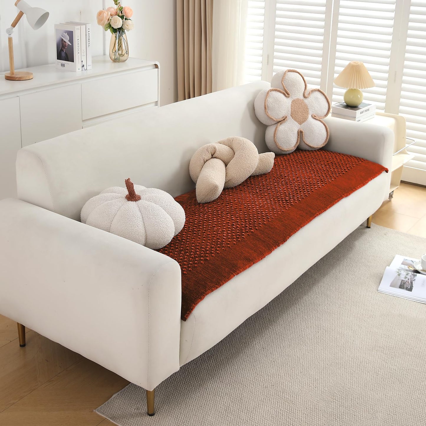 Handloom Made Thick Poly Velvet Reversible Sofa Mat for 1/2/3 Seater, Rust Brown