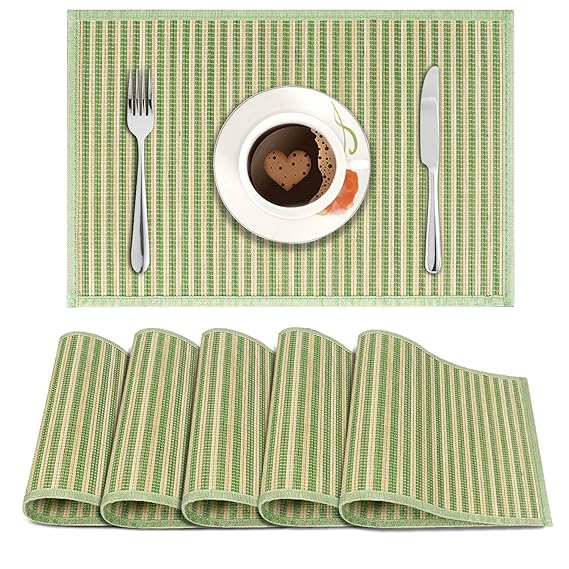 Heat Resistant Bamboo Dinner Mats, Green
