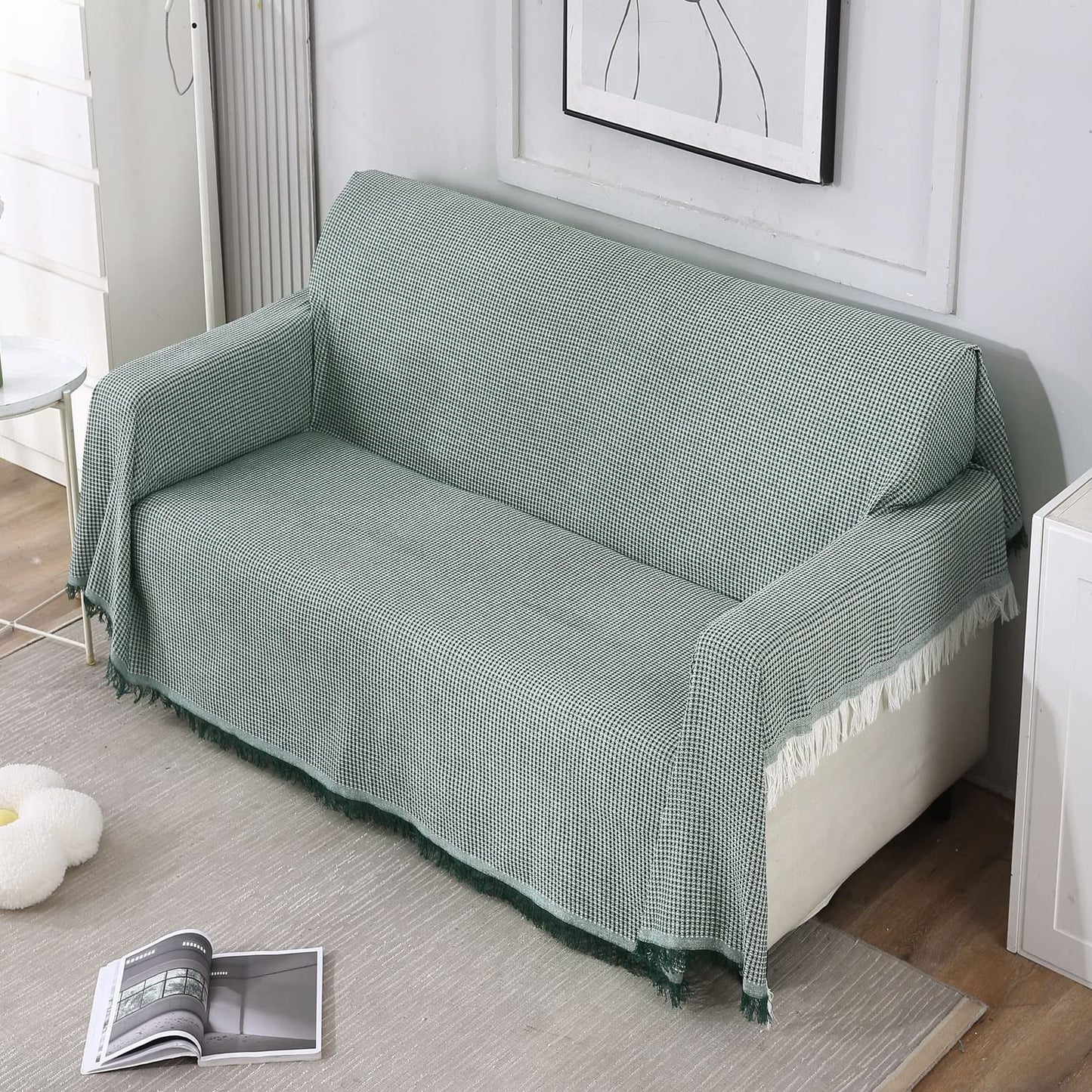 Bottle Green colour polycotton 3 seater sofa throw of size 180(D)x300(L)