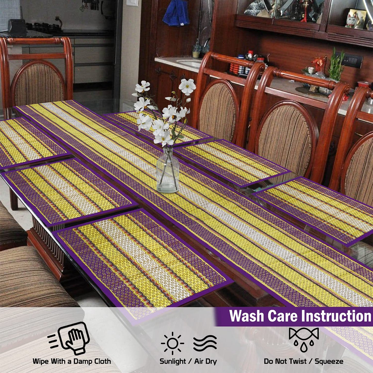Handmade Madurkathi River Grass Dining Table Mats, Purple