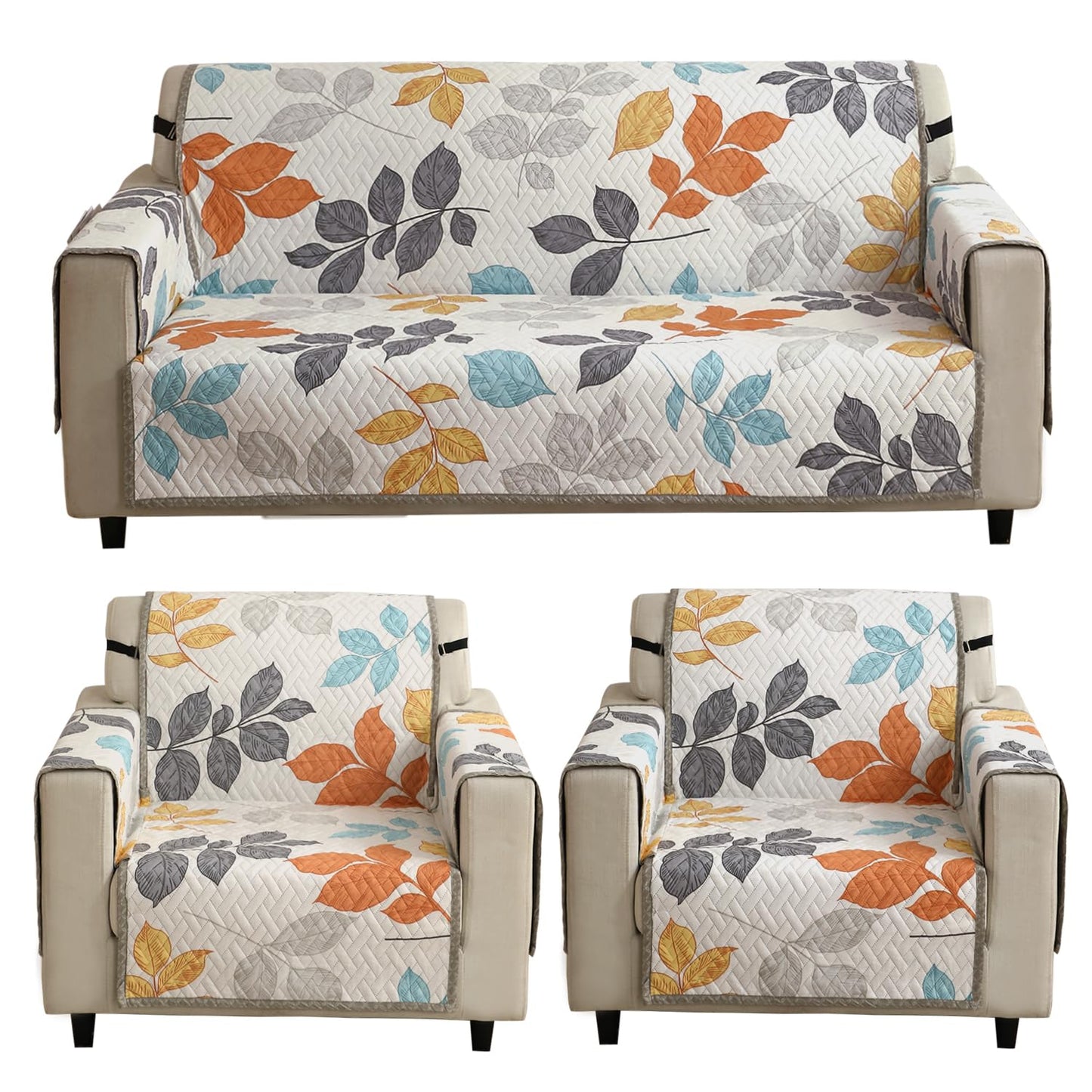 Multicolor Leaves Printed quilted 3 1 1 seater sofa cover