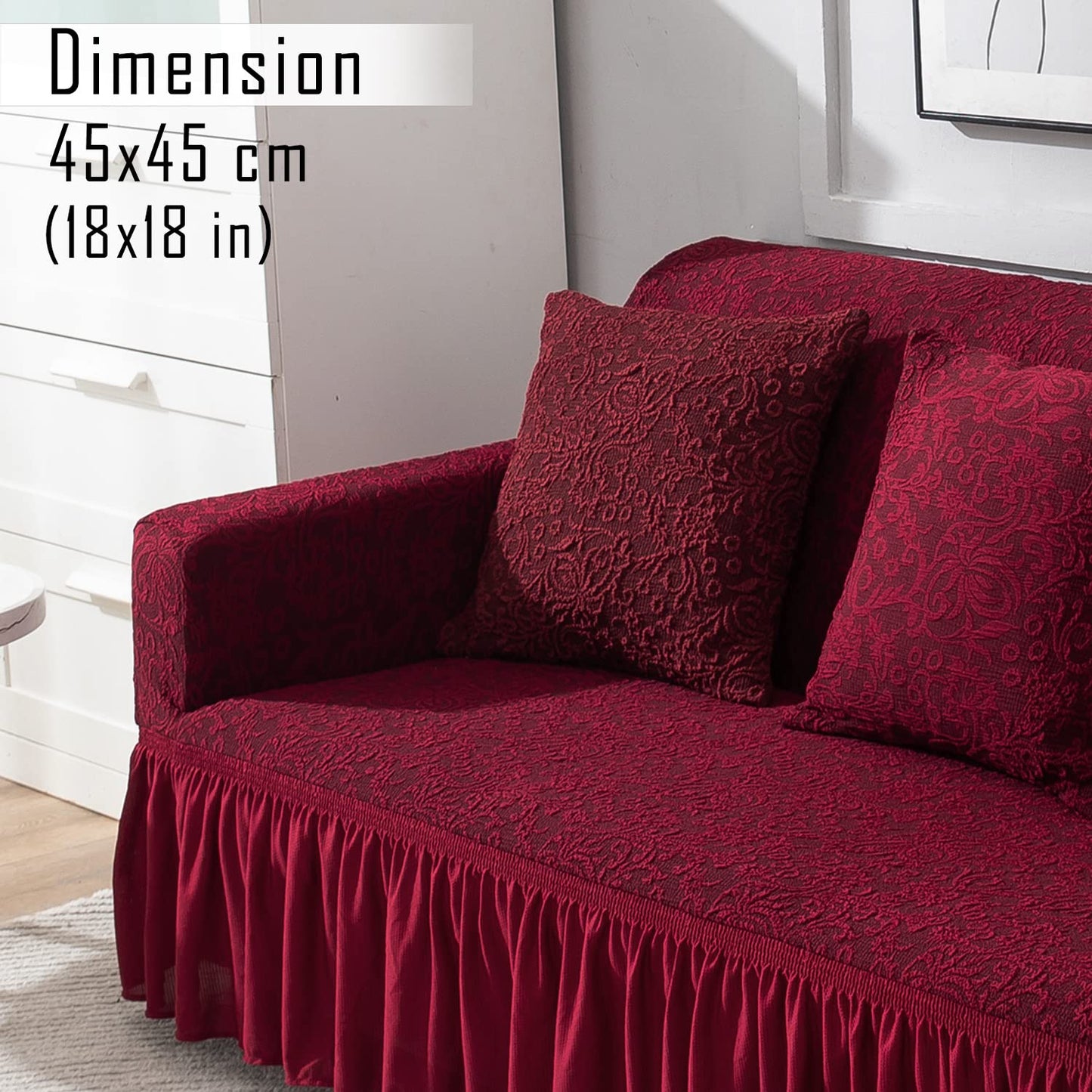 Buy Wine Red Colour Woven Jacquard Zippered Square Sofa Pillow Cover Online - Best for sofa or chair Pillows
