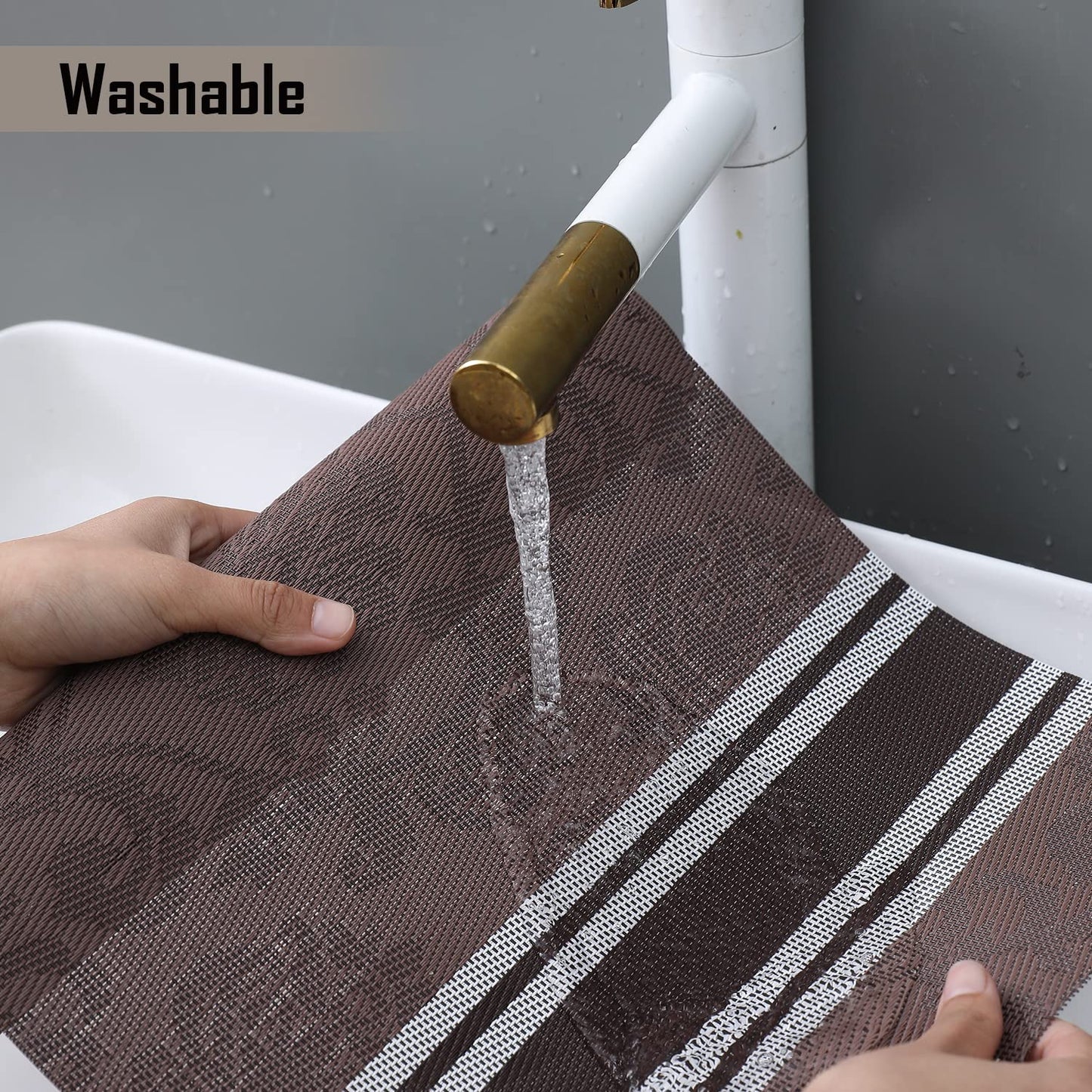 PVC Dining Table Mats, Damask Brown
