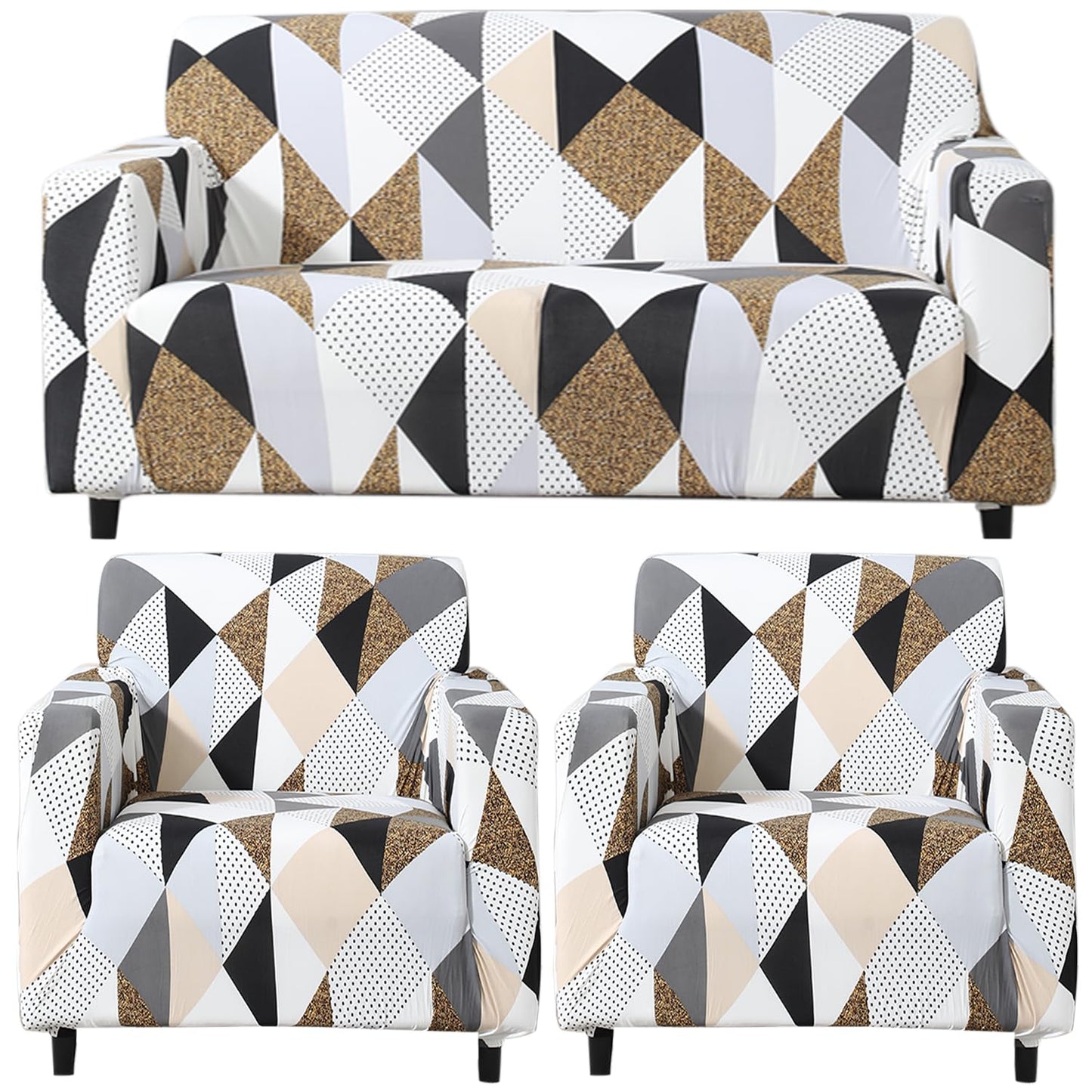 Elastic Stretchable Printed Sofa Cover, Grey Brown Geometric