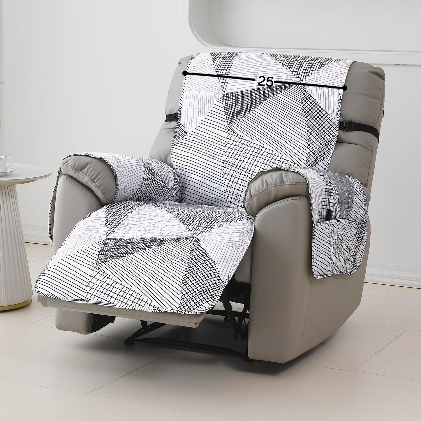 Quilted Recliner Water Repellent & Waterproof Cover for Small / Large - Snow White Black Geometry