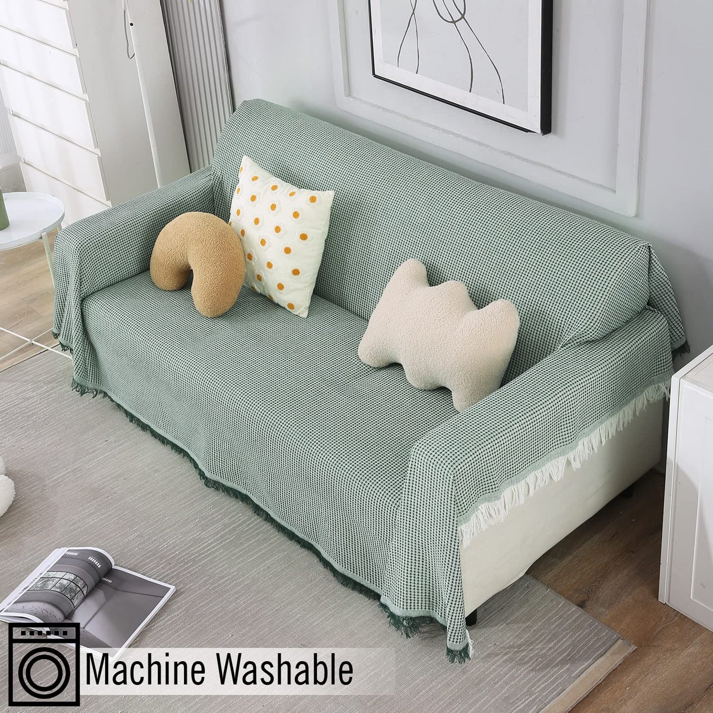 Polyester Cotton Sofa Cover Throw, Bottle Green