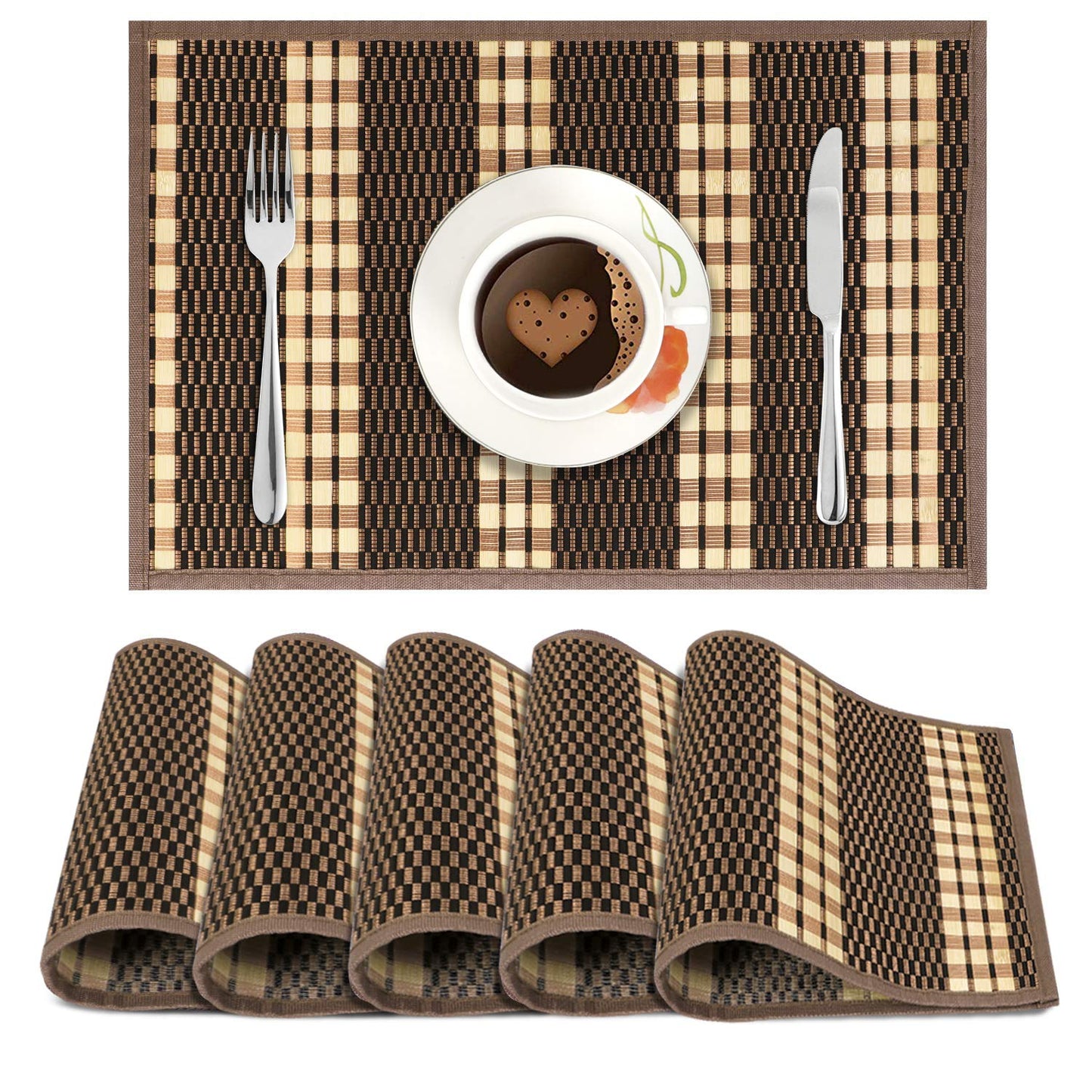 Heat Resistant Bamboo Dinner Mats, Dark Brown