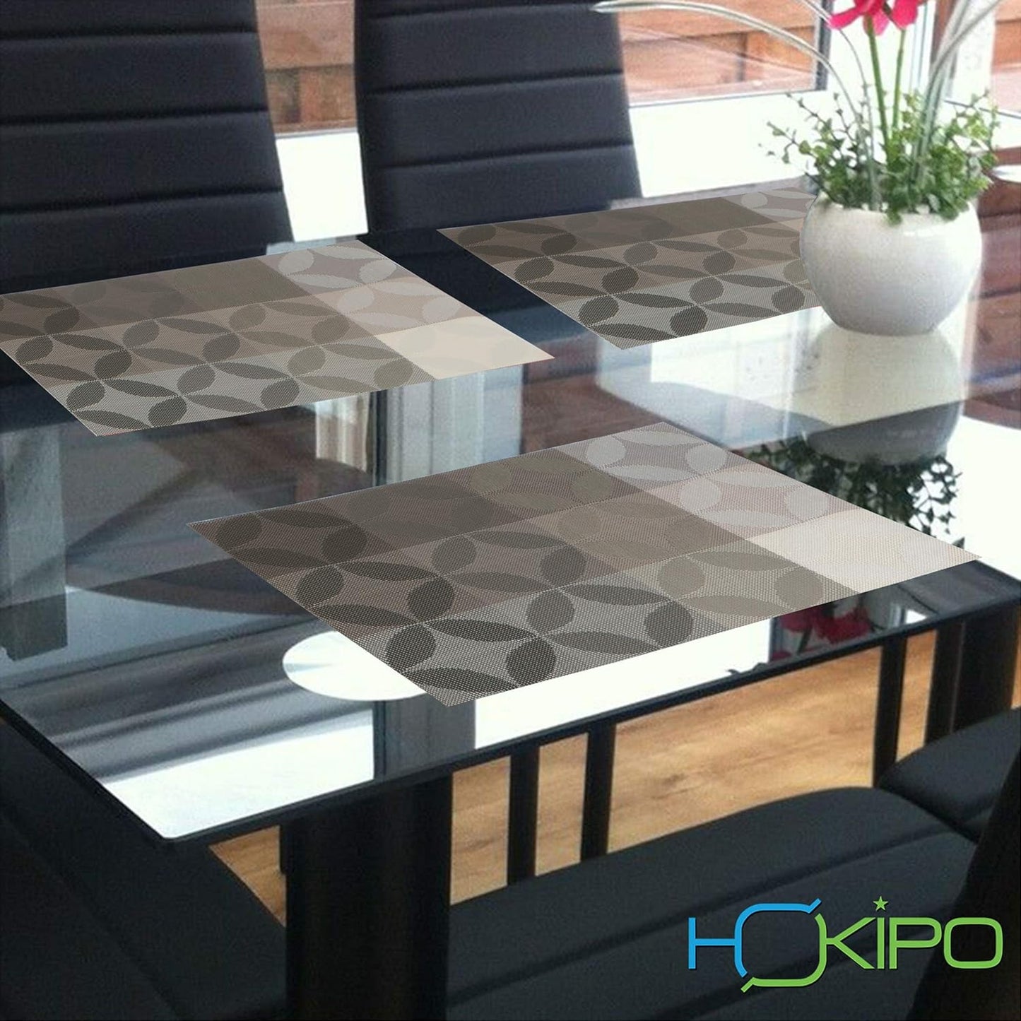 PVC Dining Table Mats, Geometric Grey