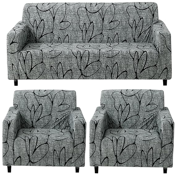 Elastic Stretchable Printed 140gsm Fully Covered Sofa Cover, Intense Grey Abstract Floral