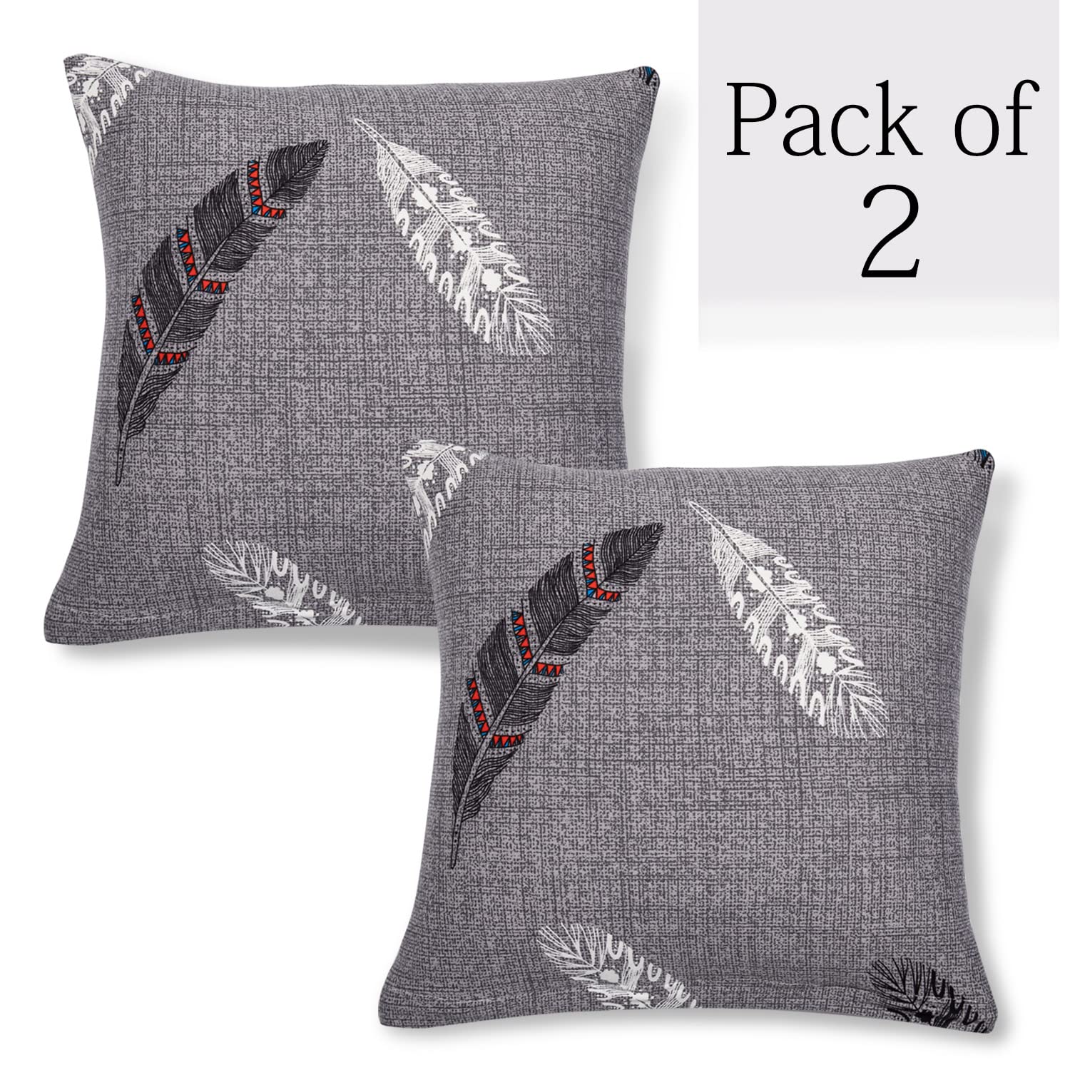 grey feather print zippered sofa pillow covers Set of 2