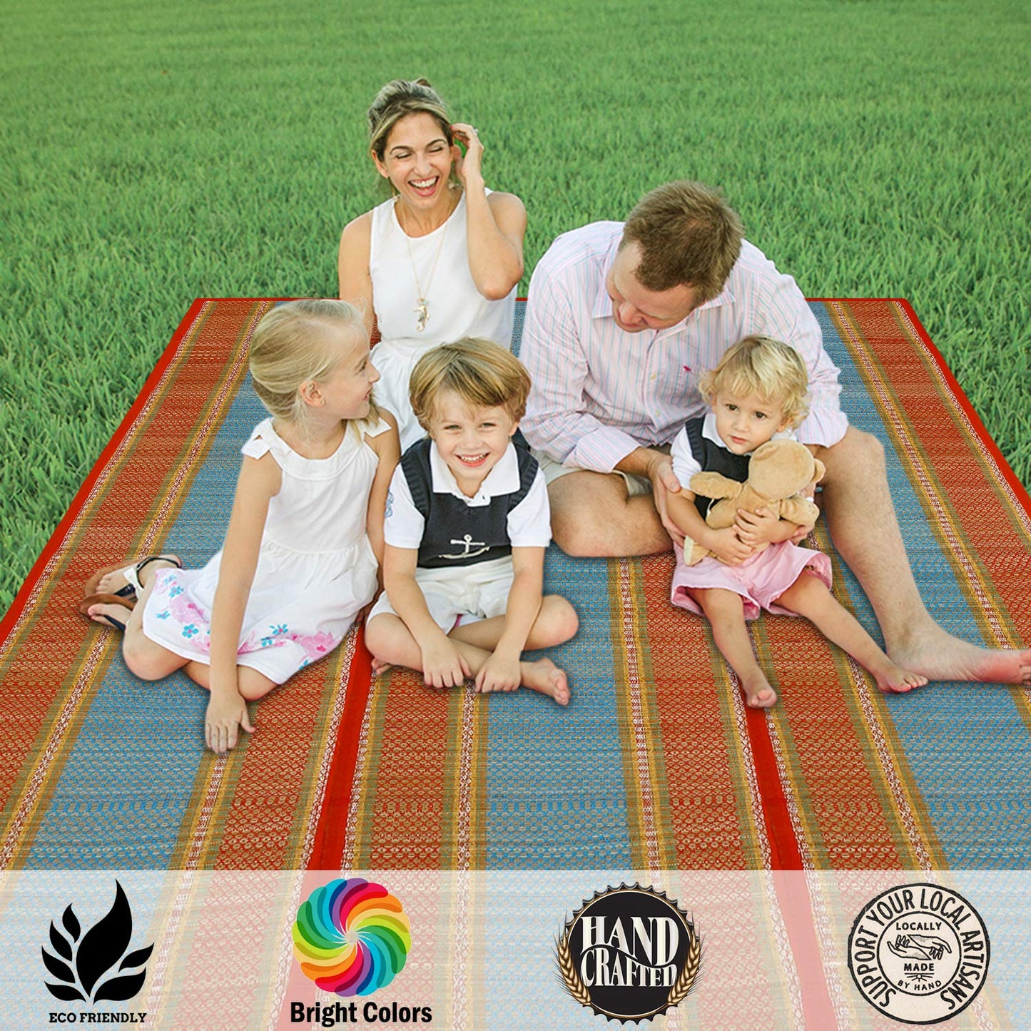 Natural Handmade Madurkathi Large Chatai Mats for Home, Red