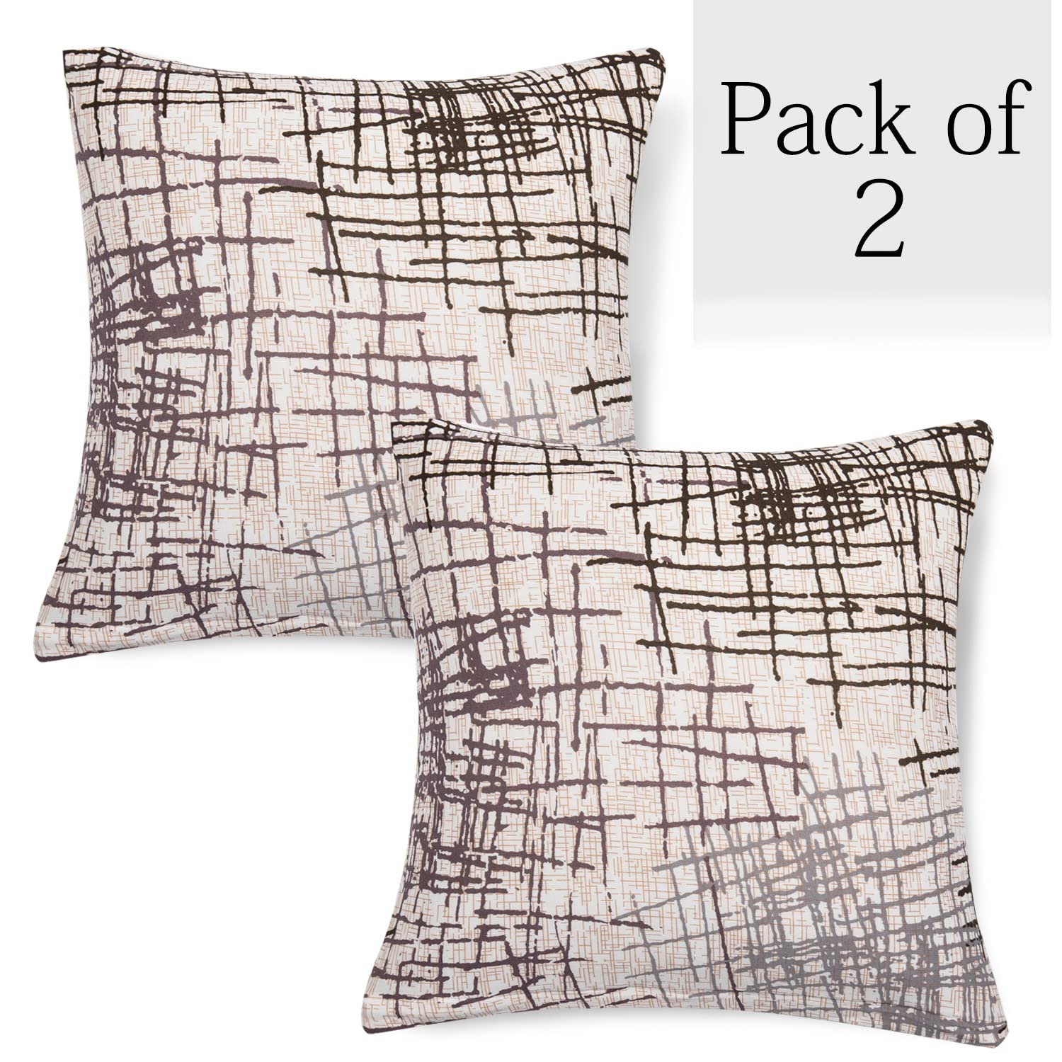 Beige Brown Lines elastic Cushion Cover Pack of 2
