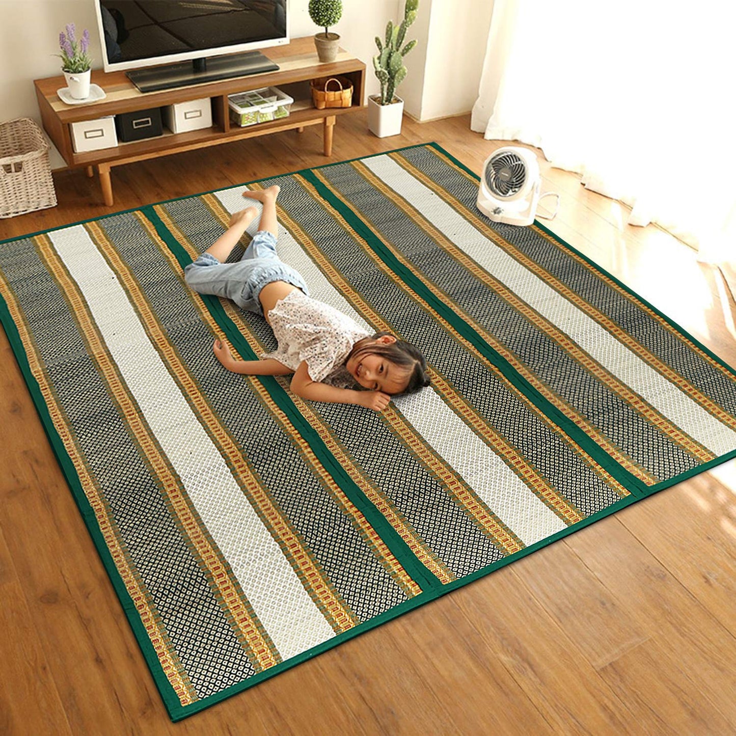 Natural Handmade Madurkathi Large Chatai Mats for Home, Green