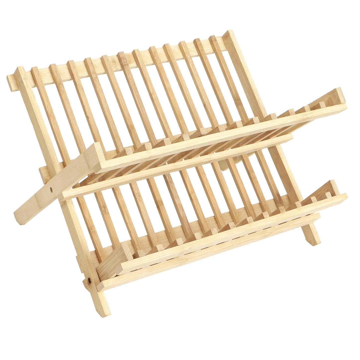 Wooden Folding 2-Tier Bamboo Plate Stands, Folded – 13x12.5x1.5", Extended – 13x9x9.5"