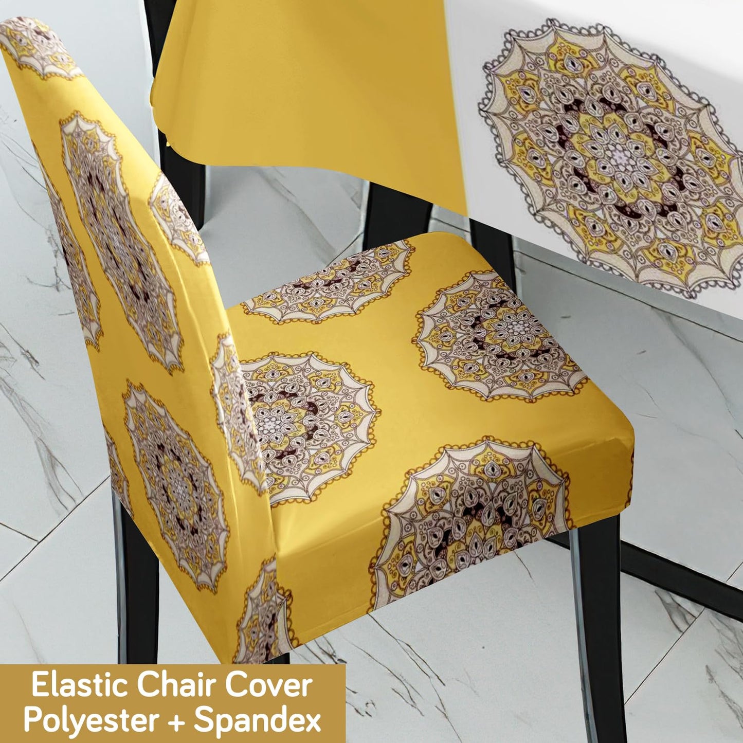 Yellow Printed Dining Table Cover with Chair Covers | 4/6 Seater