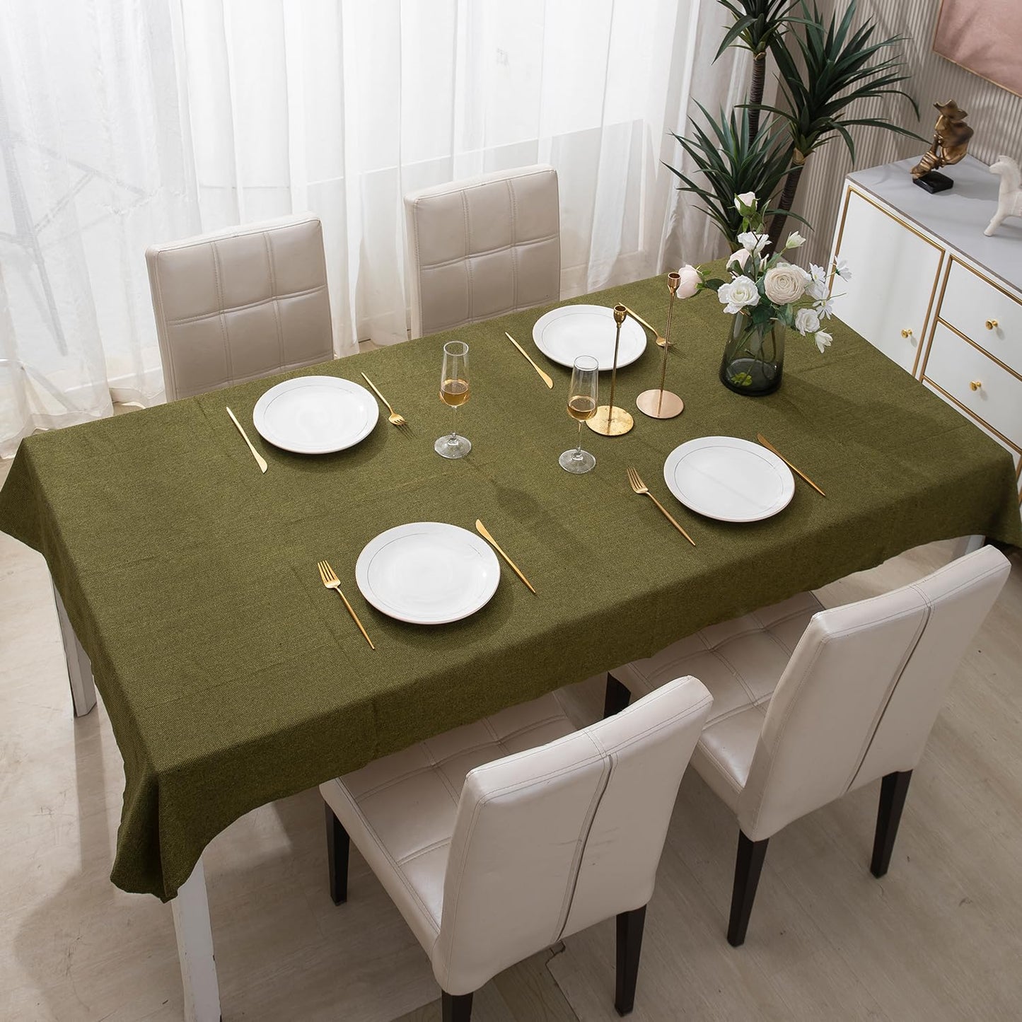 Poly Jute Dining Table Cover, Mehndi Green