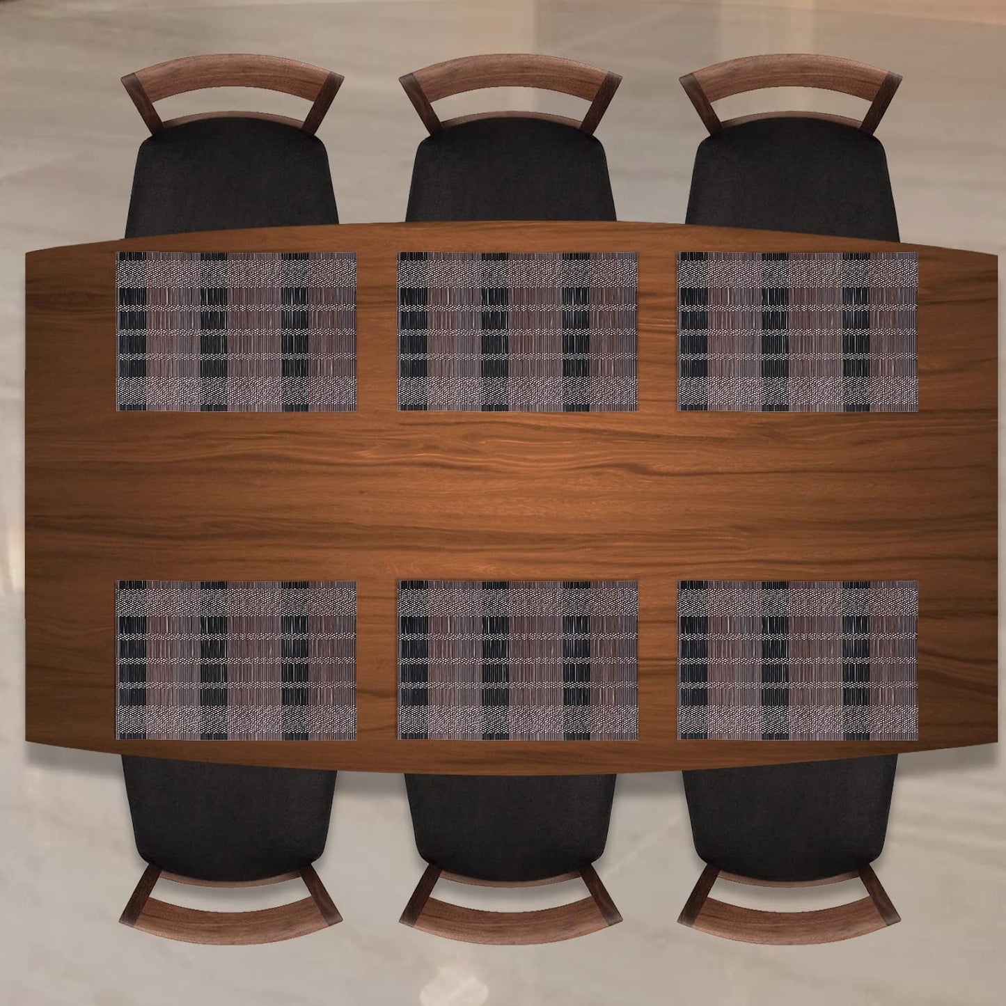 Reversible Bamboo Placemats for Dining Table Set of 6 Table Mats, 45x30 cm, Brown Black