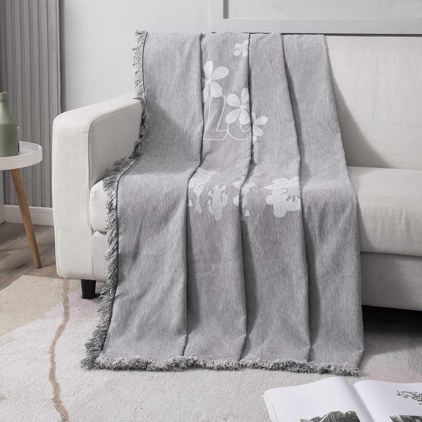 Thick, Soft and Pet Friendly Chenille Sofa Cover Throw, Grey Nature