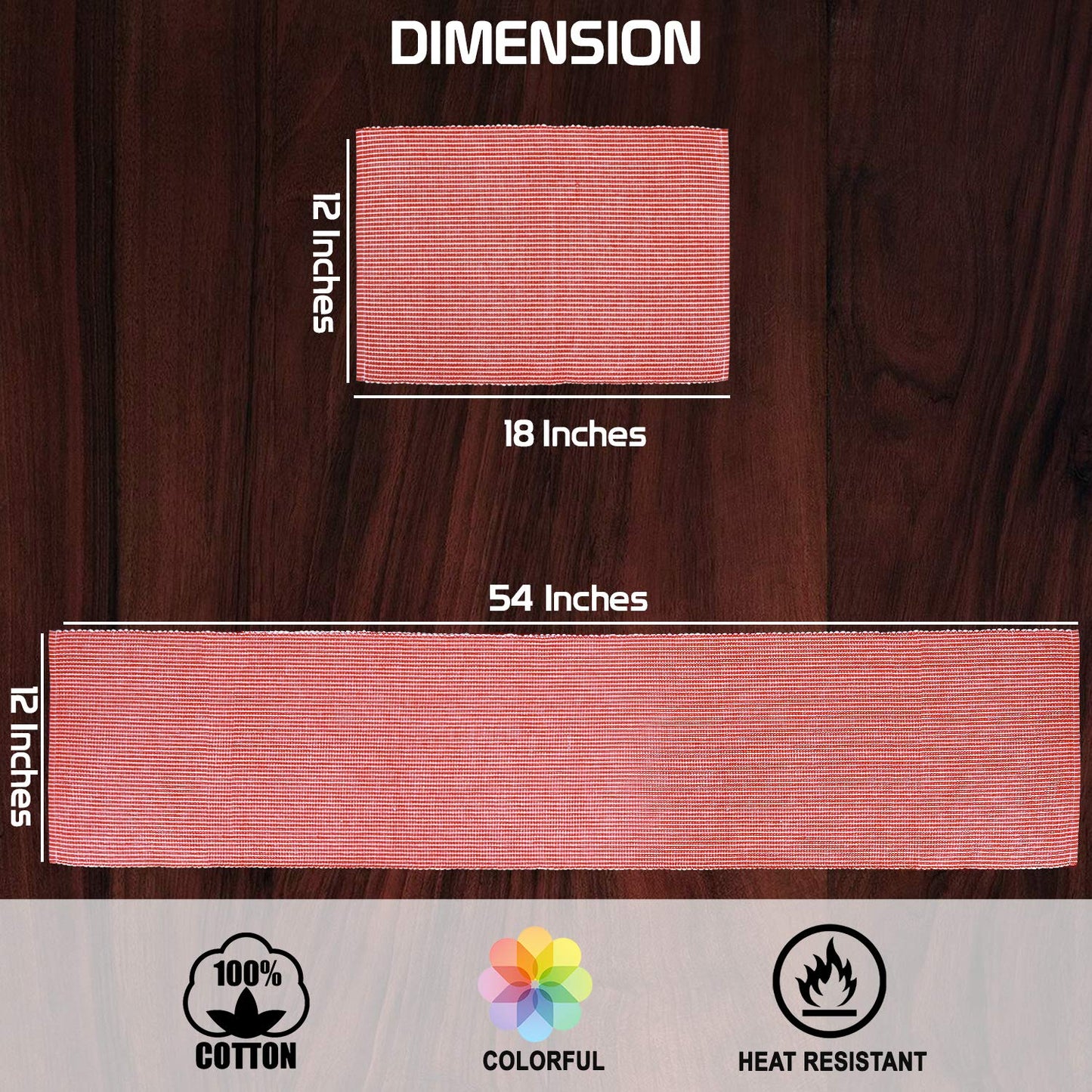 Ribbed Cotton Heat Resistant Dining Table Mat, Red