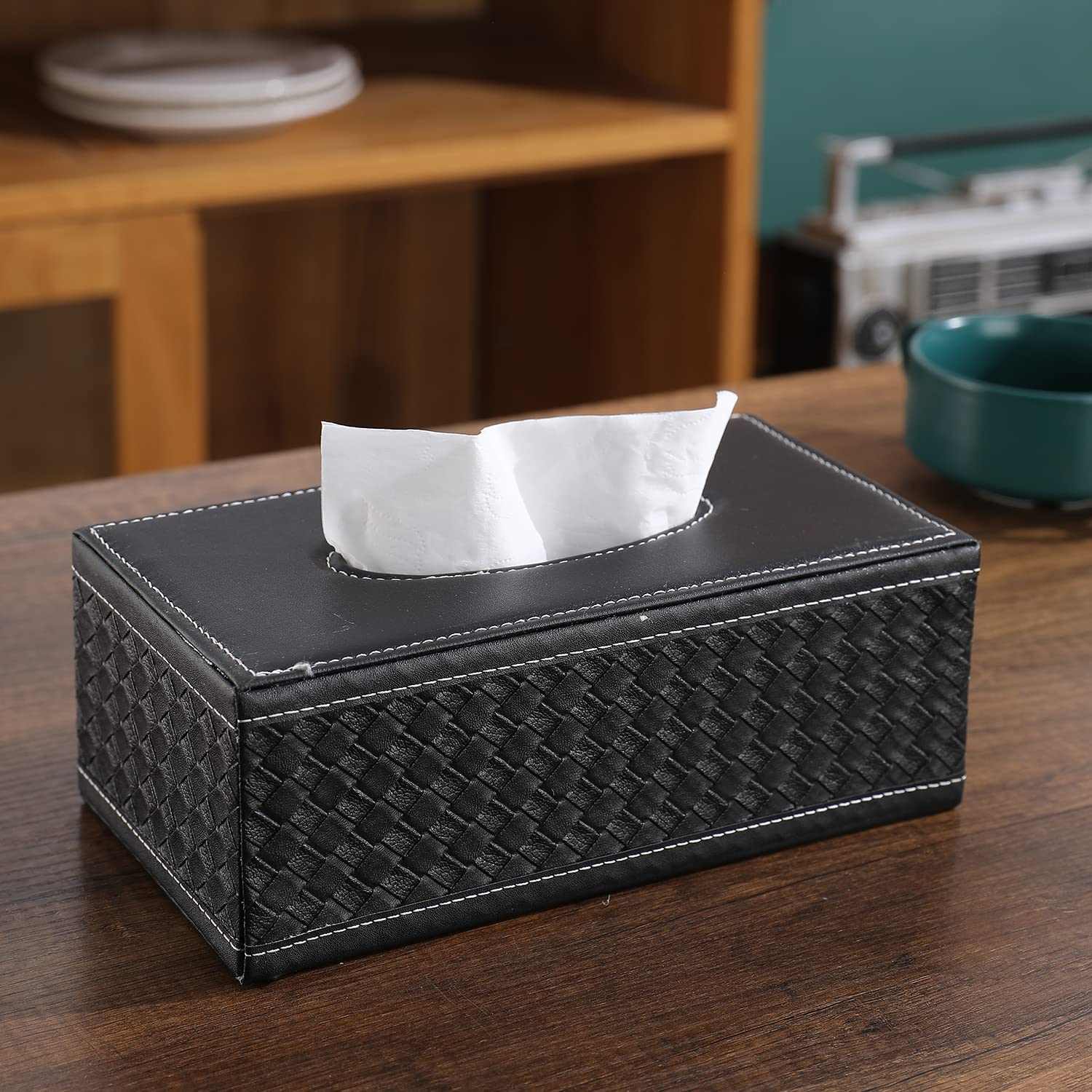 black leatherette tissue paper box | HOKIPO