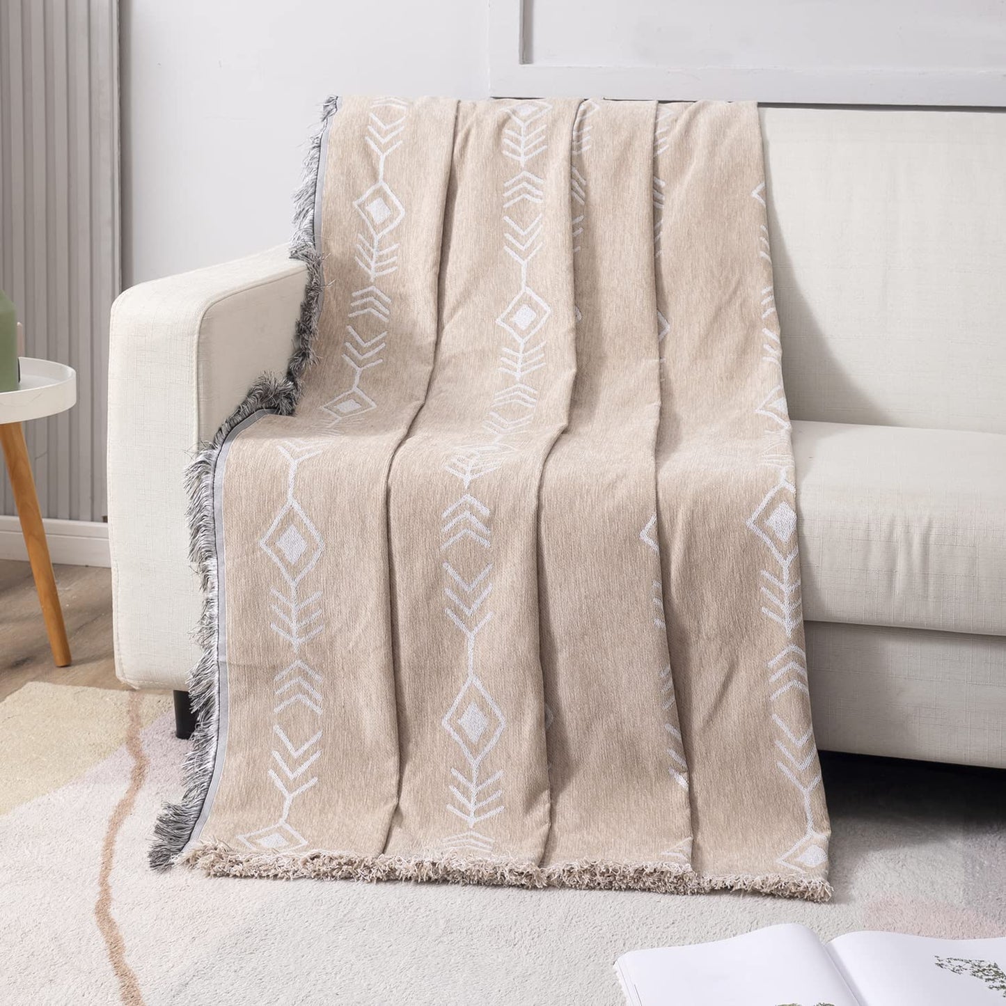 Beige Aztec, Thick, Soft and Pet Friendly Chenille Sofa Cover Throw