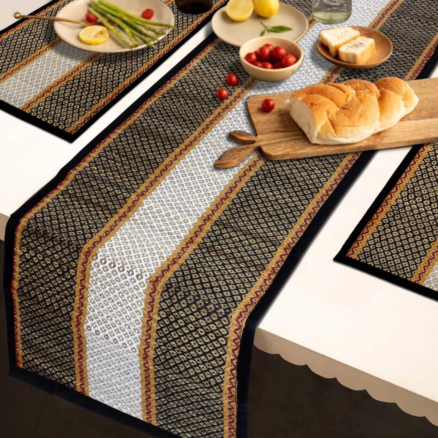 Handmade Madurkathi River Grass Dining Table Mats, Black