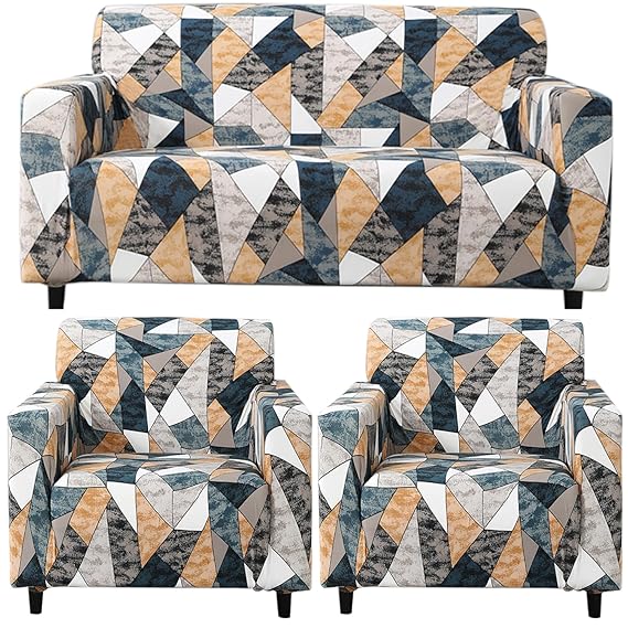 Elastic Stretchable Printed Sofa Cover, Multicolor Geometric Print